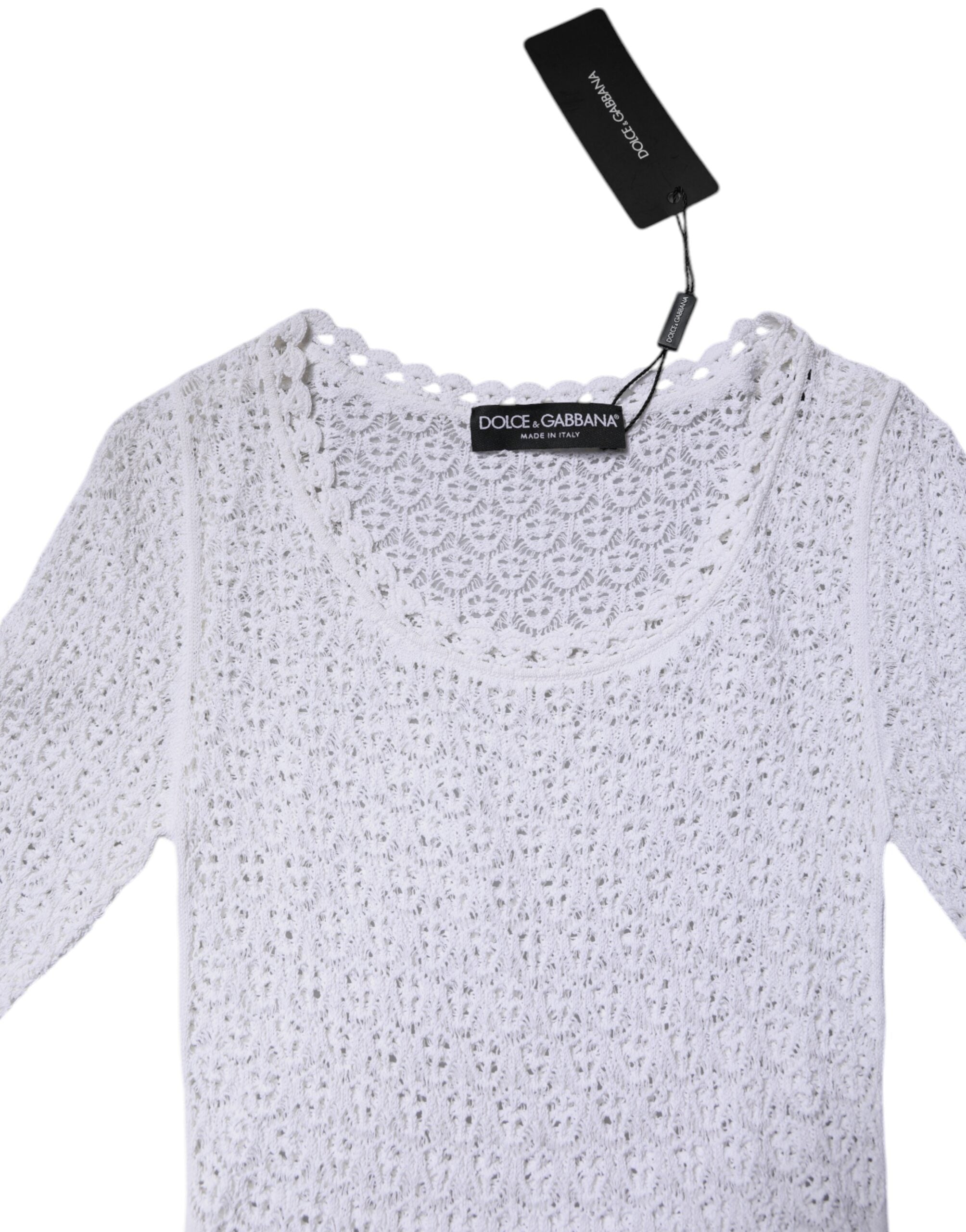 Dolce & Gabbana White Viscose Short Sleeve Crochet Women's Top (Pre-Owned)