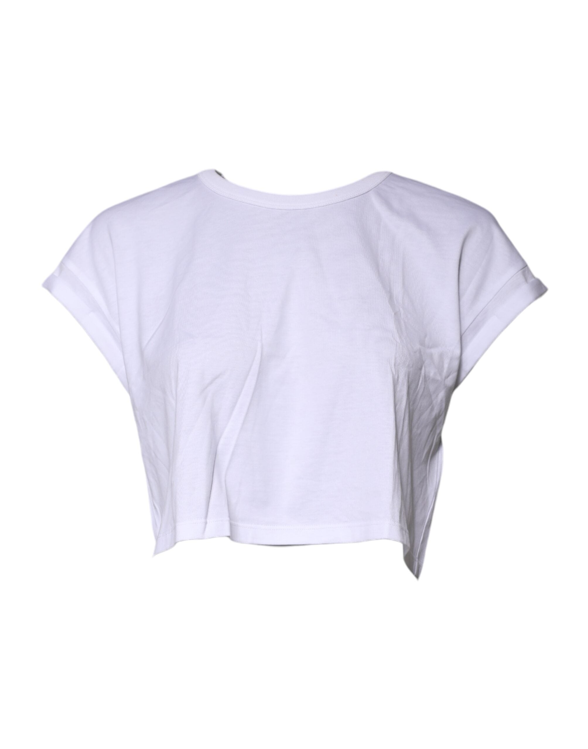 Dolce & Gabbana White Cotton Crew Neck Cropped Top Women's T-shirt (Pre-Owned)