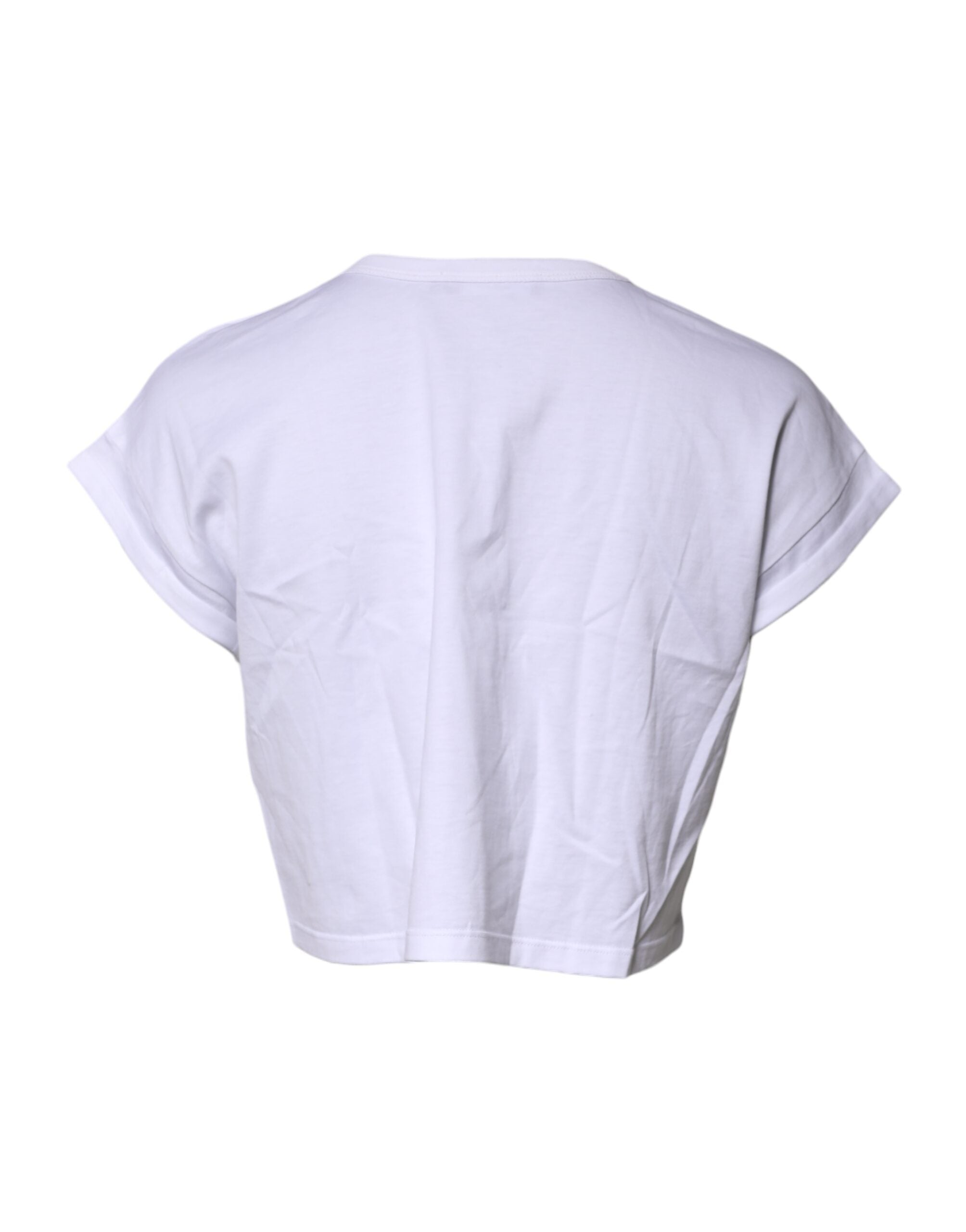 Dolce & Gabbana White Cotton Crew Neck Cropped Top Women's T-shirt (Pre-Owned)
