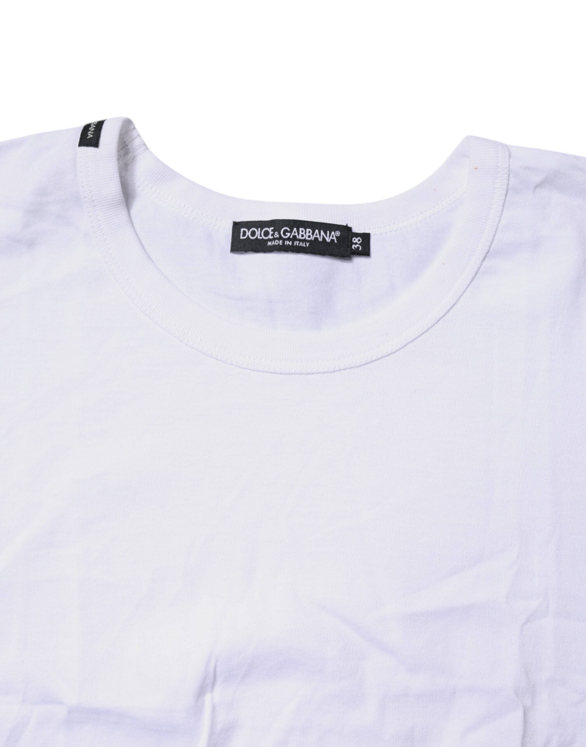 Dolce & Gabbana White Cotton Crew Neck Cropped Top Women's T-shirt (Pre-Owned)
