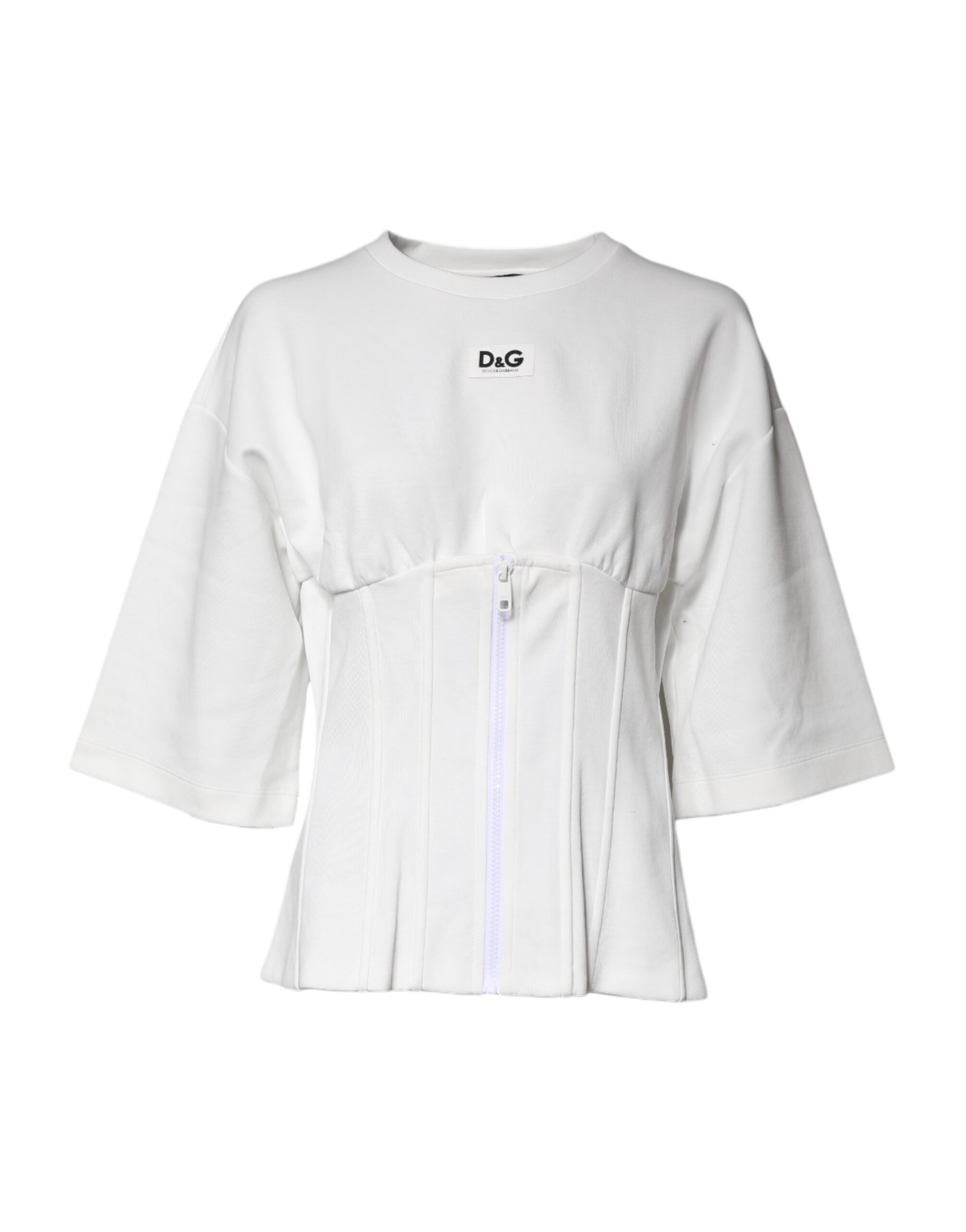Dolce & Gabbana White Cotton Blend 3/4 Sleeves Blouse Women's Top (Pre-Owned)