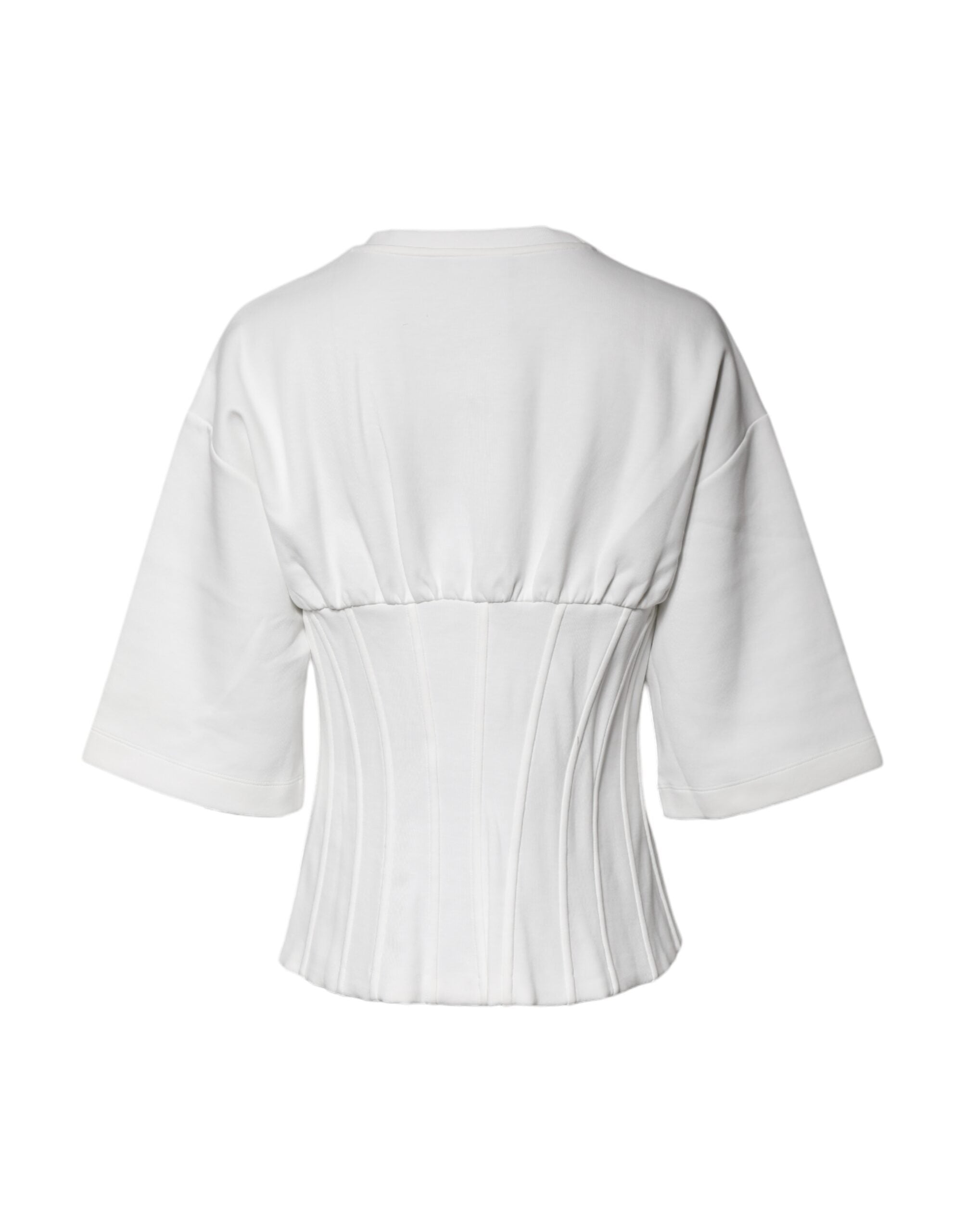 Dolce & Gabbana White Cotton Blend 3/4 Sleeves Blouse Women's Top (Pre-Owned)