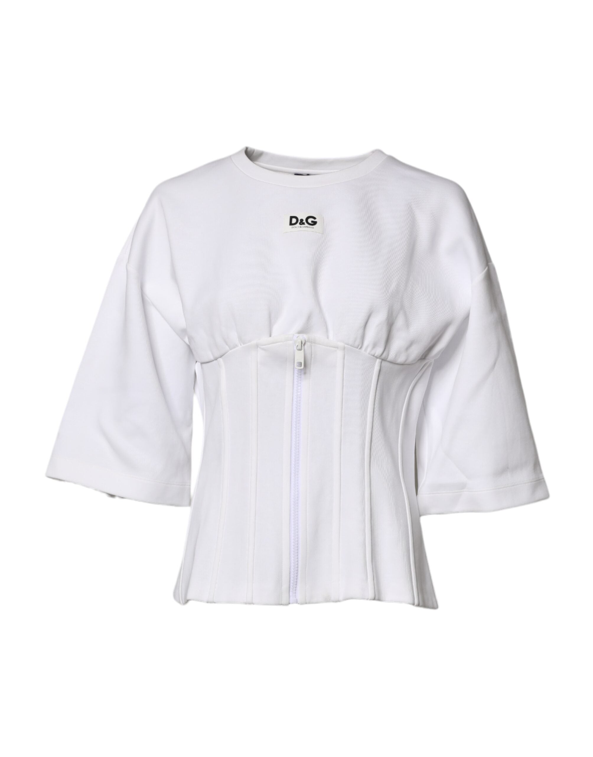 Dolce & Gabbana White Cotton Blend 3/4 Sleeves Blouse Women's Top (Pre-Owned)