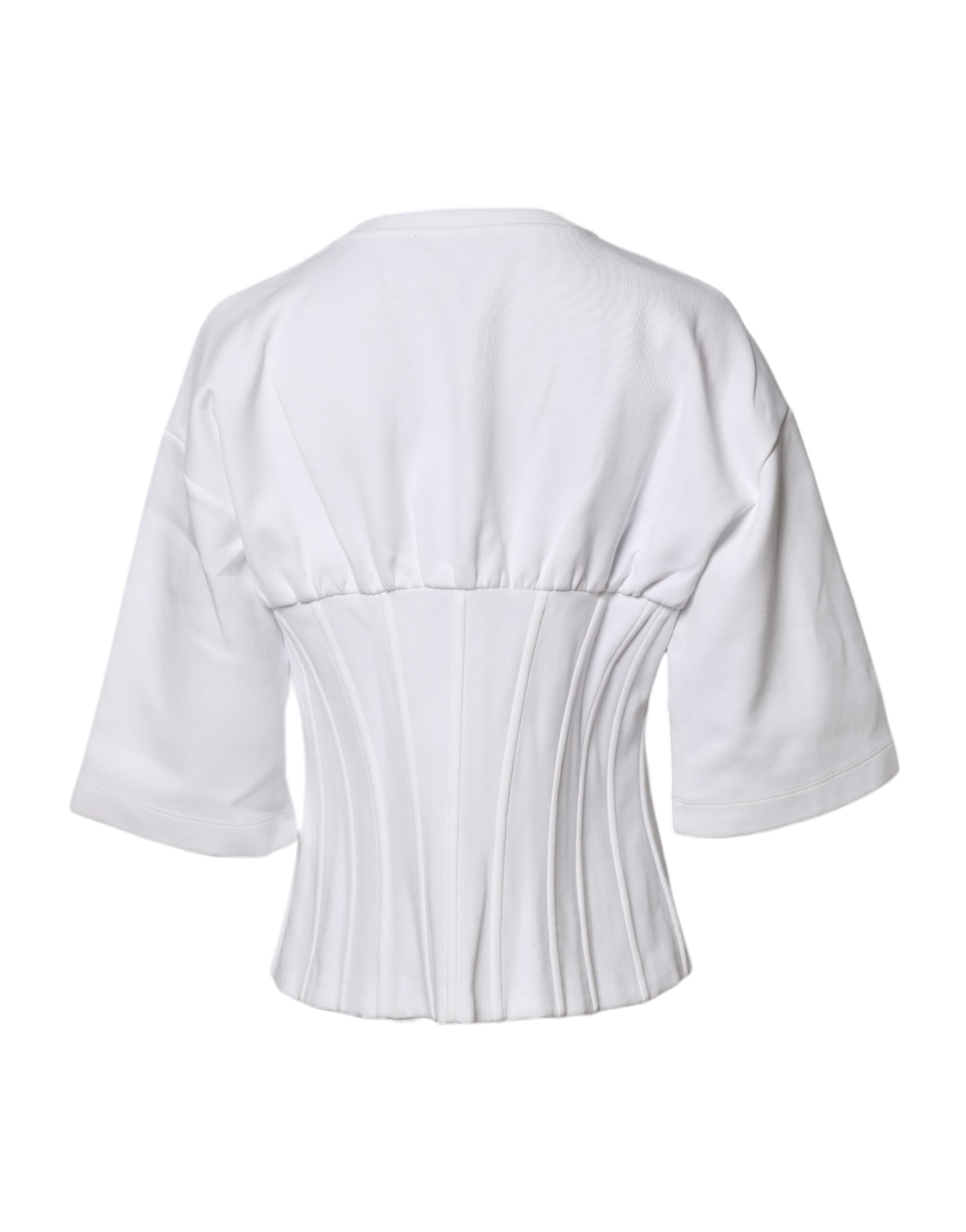 Dolce & Gabbana White Cotton Blend 3/4 Sleeves Blouse Women's Top (Pre-Owned)