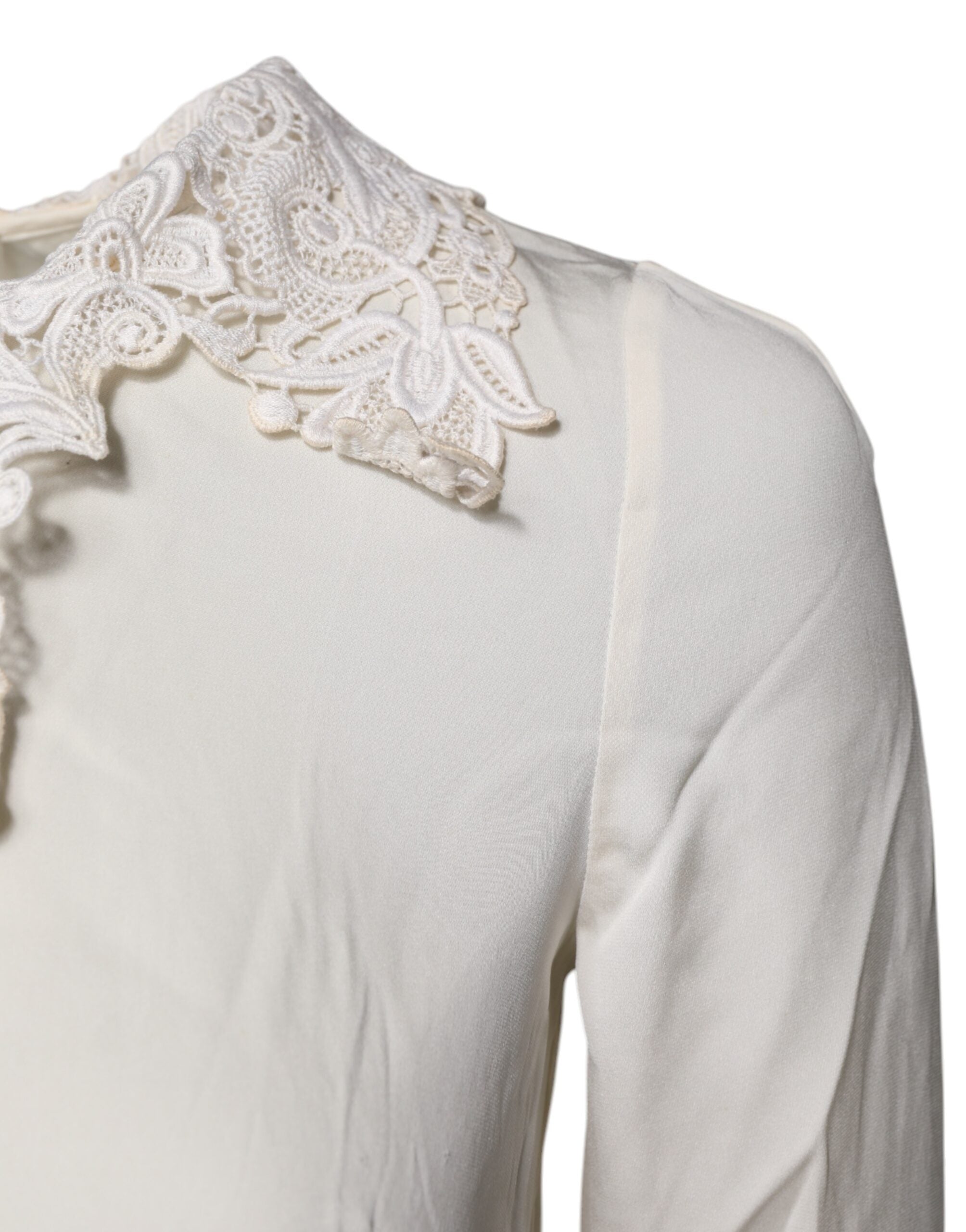 Dolce & Gabbana Cream Floral Lace Long Sleeves Blouse Women's Top (Pre-Owned)