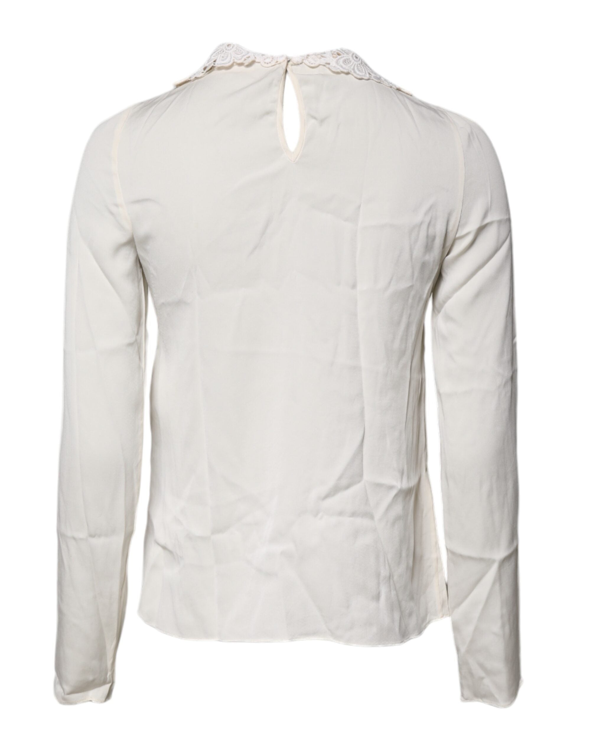 Dolce & Gabbana Cream Floral Lace Long Sleeves Blouse Women's Top (Pre-Owned)