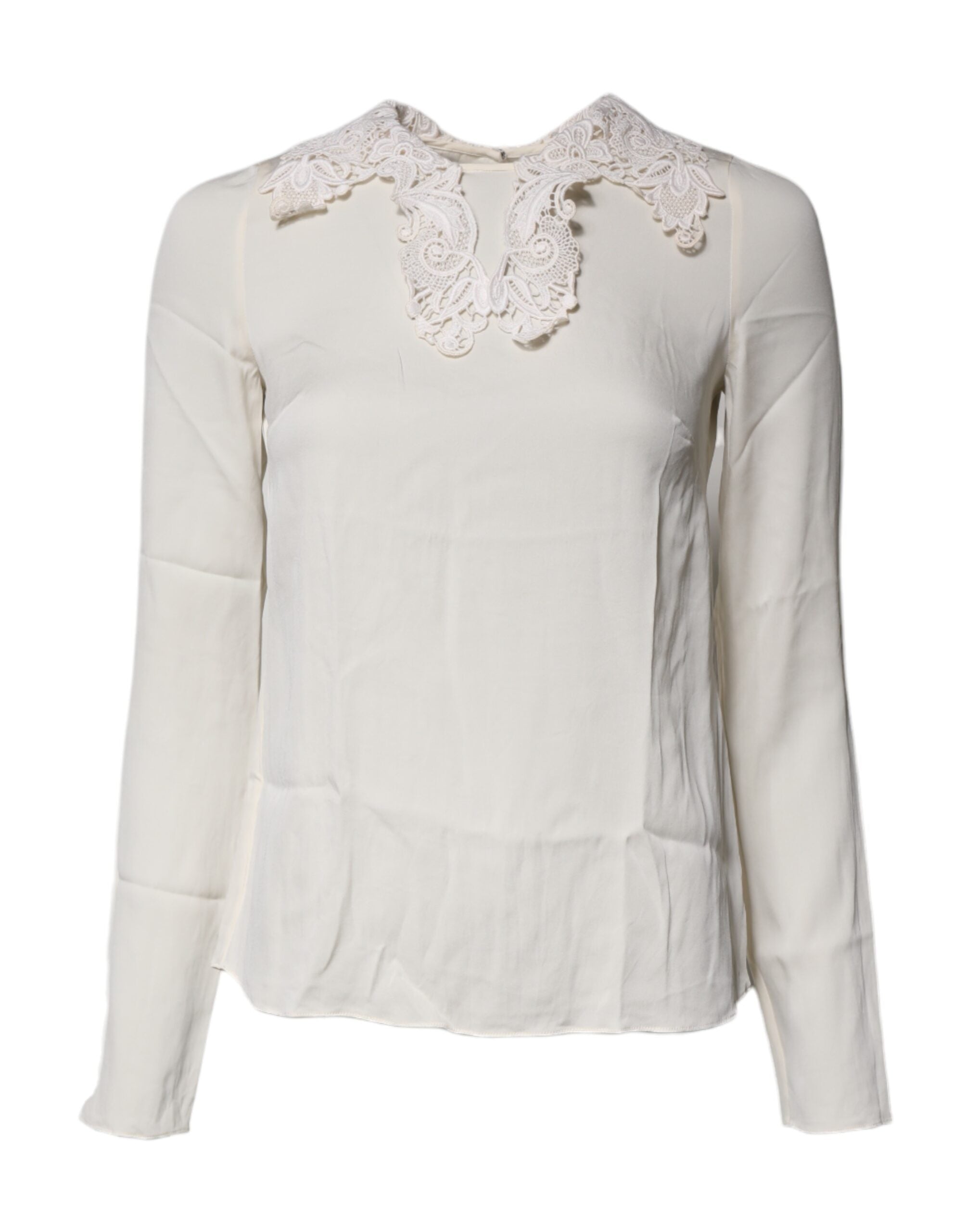 Dolce & Gabbana Cream Floral Lace Long Sleeves Blouse Women's Top (Pre-Owned)