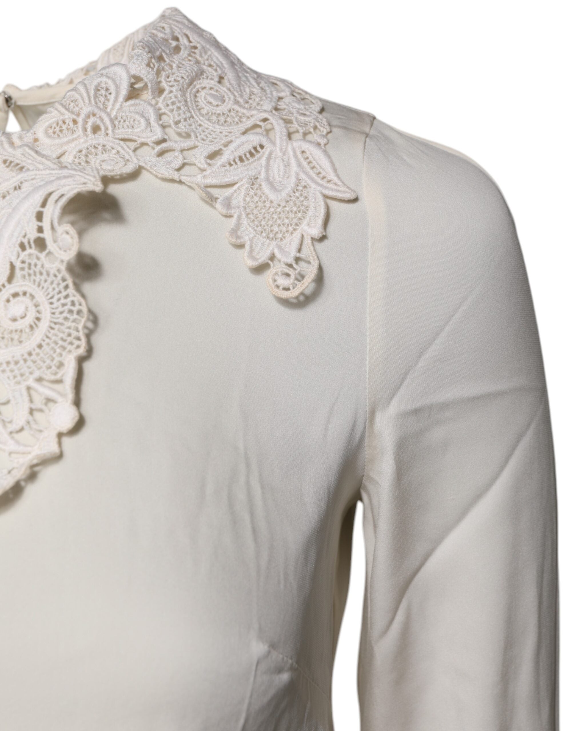 Dolce & Gabbana Cream Floral Lace Long Sleeves Blouse Women's Top (Pre-Owned)
