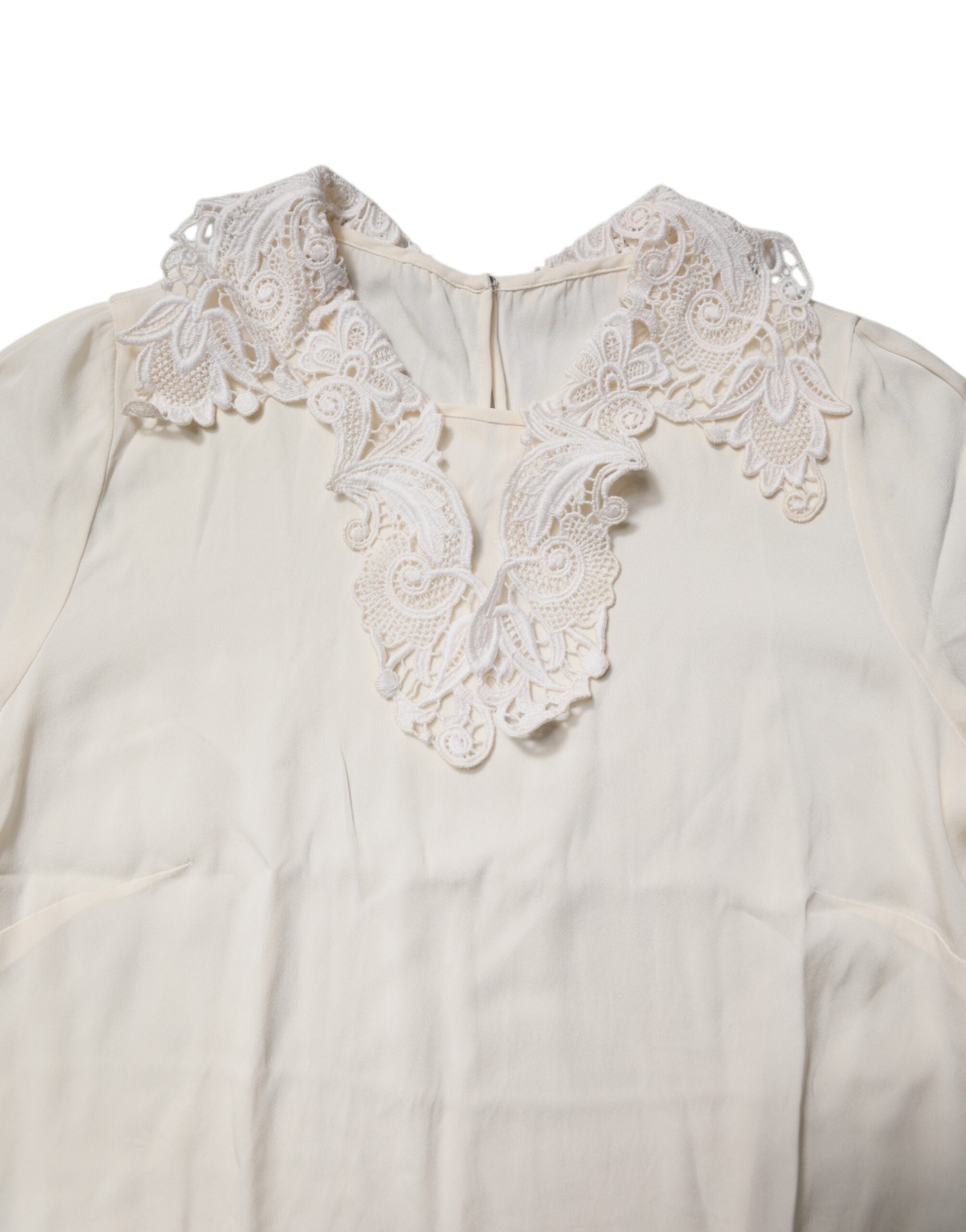 Dolce & Gabbana Cream Floral Lace Long Sleeves Blouse Women's Top (Pre-Owned)