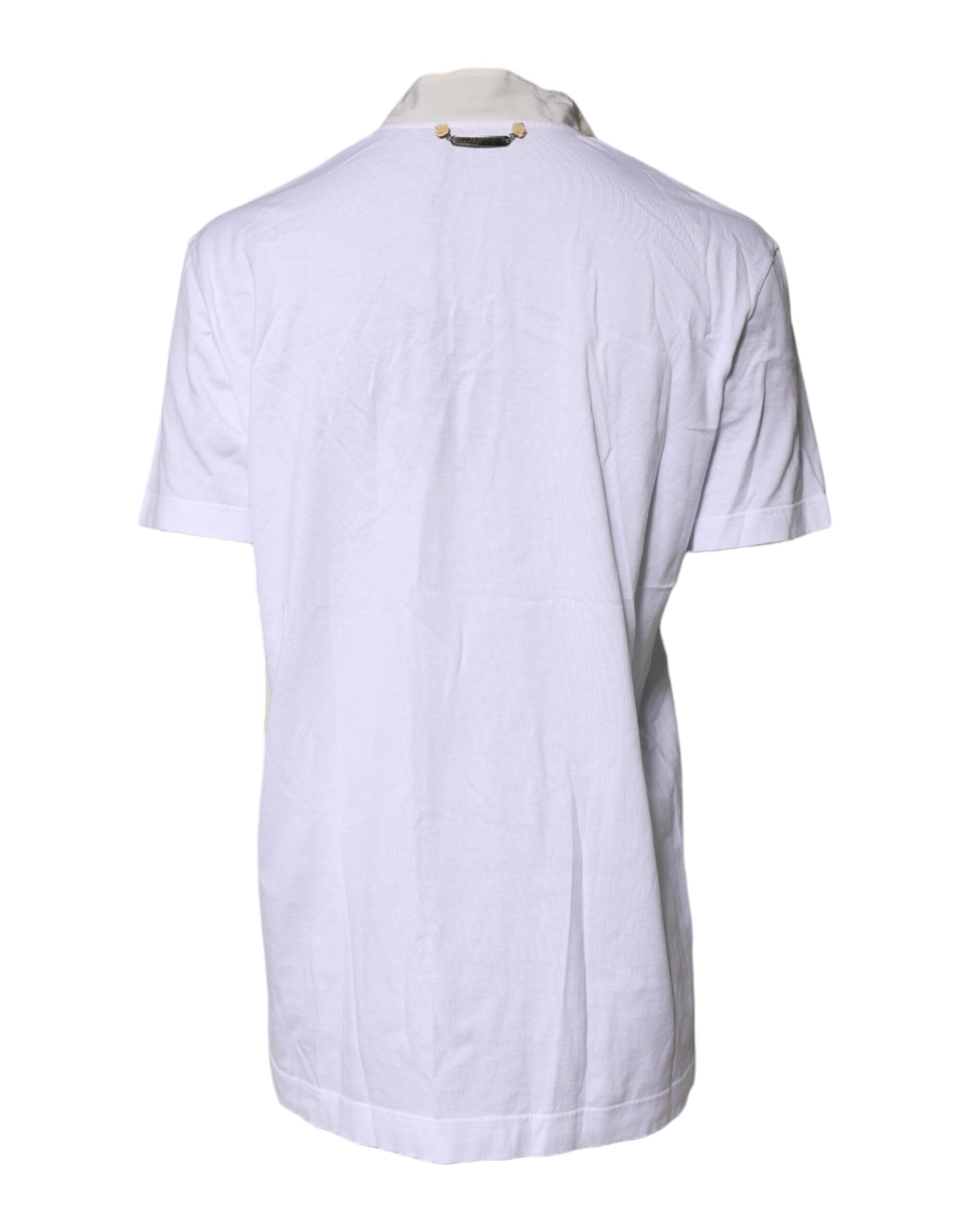 Dolce & Gabbana White Cotton Silk Blend Ascot Collar Women's T-shirt (Pre-Owned)