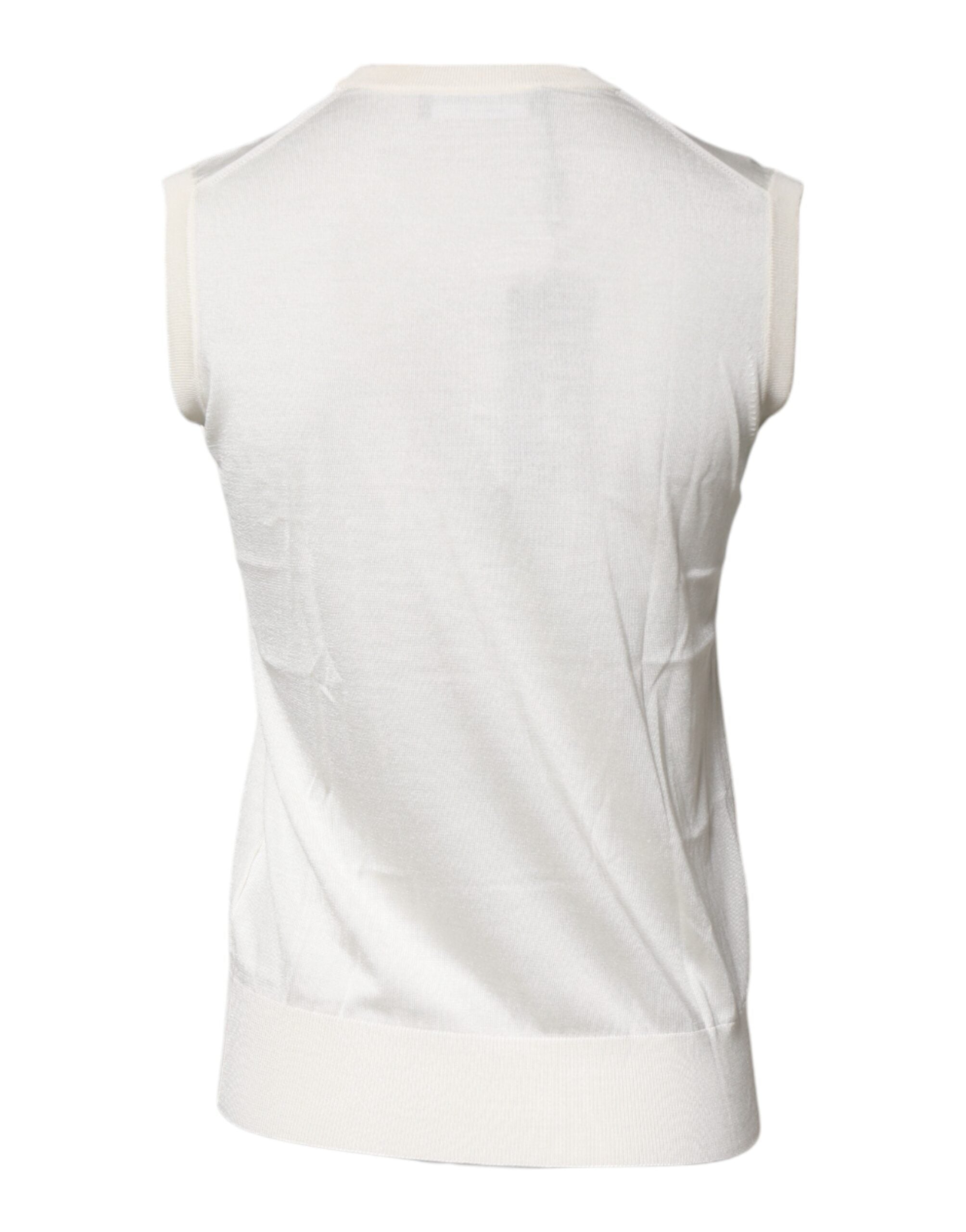 Dolce & Gabbana Cream Sleeveless Silk Round Neck Tank Women's Top