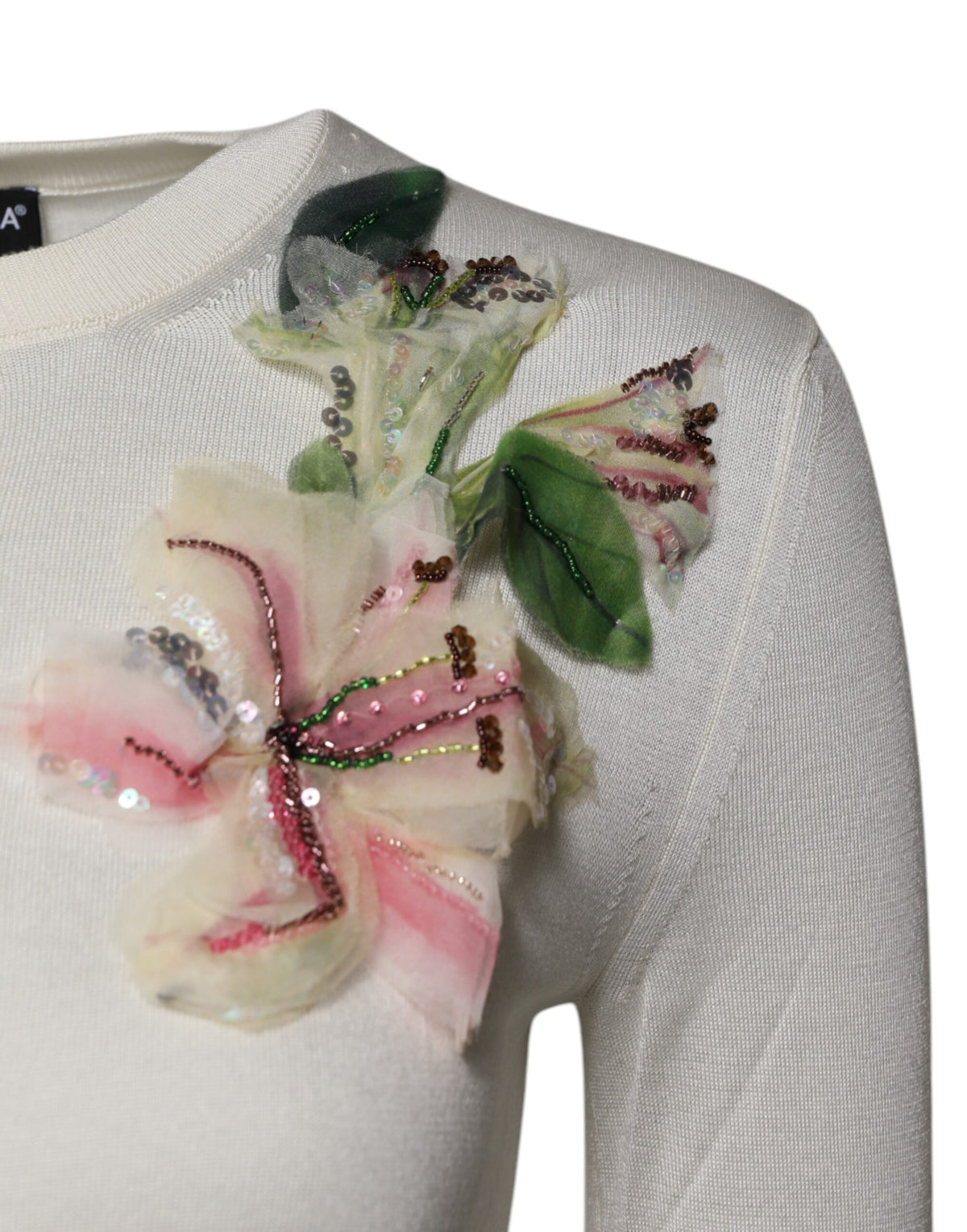 Dolce & Gabbana Cream Floral Silk Embellished Cardigan Women's Sweater