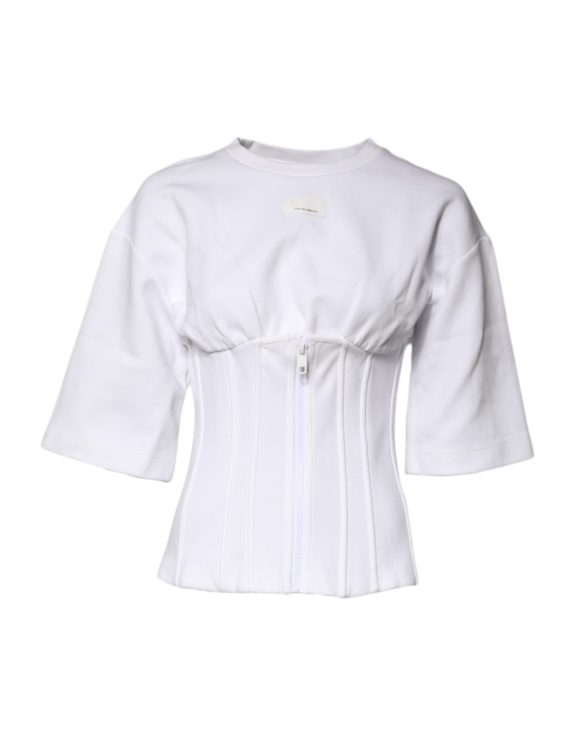 Dolce & Gabbana White Cotton Blend 3/4 Sleeves Blouse Women's Top (Pre-Owned)
