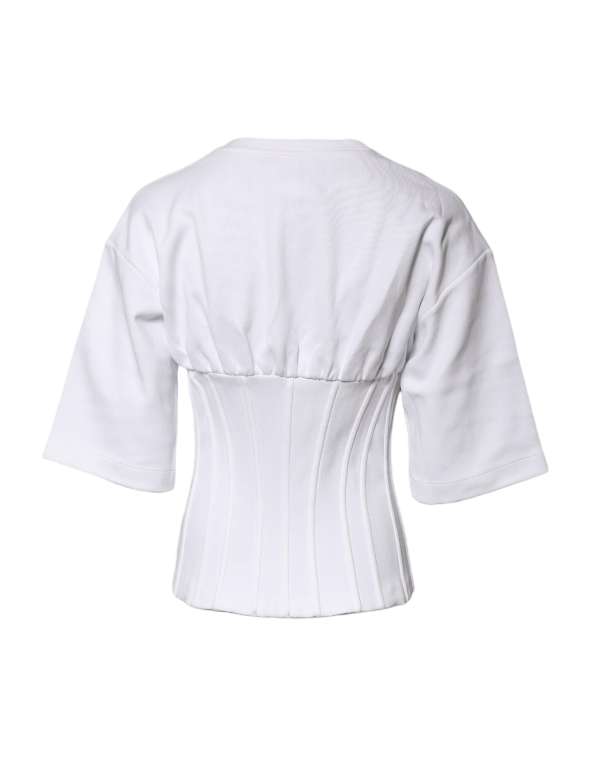 Dolce & Gabbana White Cotton Blend 3/4 Sleeves Blouse Women's Top (Pre-Owned)