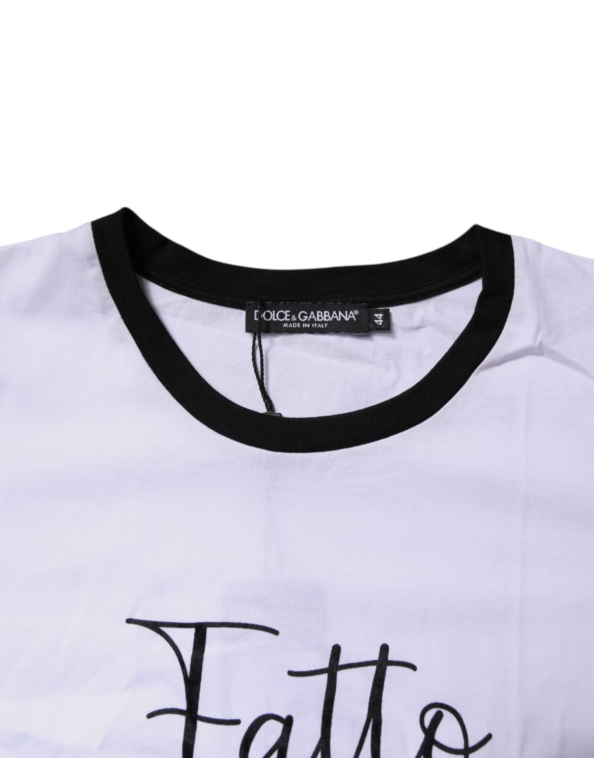 Dolce & Gabbana White Printed Round Neck Top Cotton Women's T-shirt (Pre-Owned)
