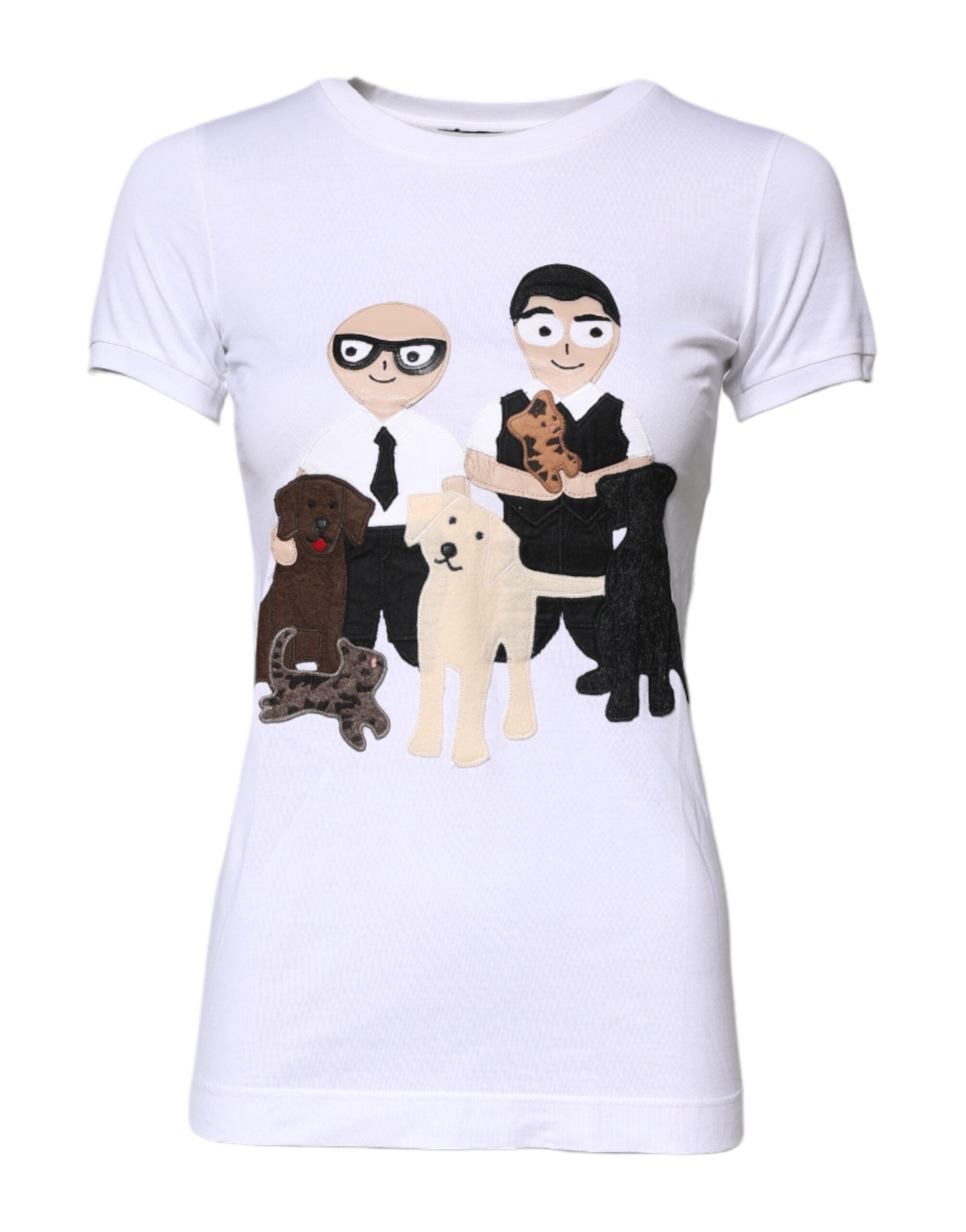 Dolce & Gabbana White Cotton #DGFAMILY Embroidery Women's T-shirt