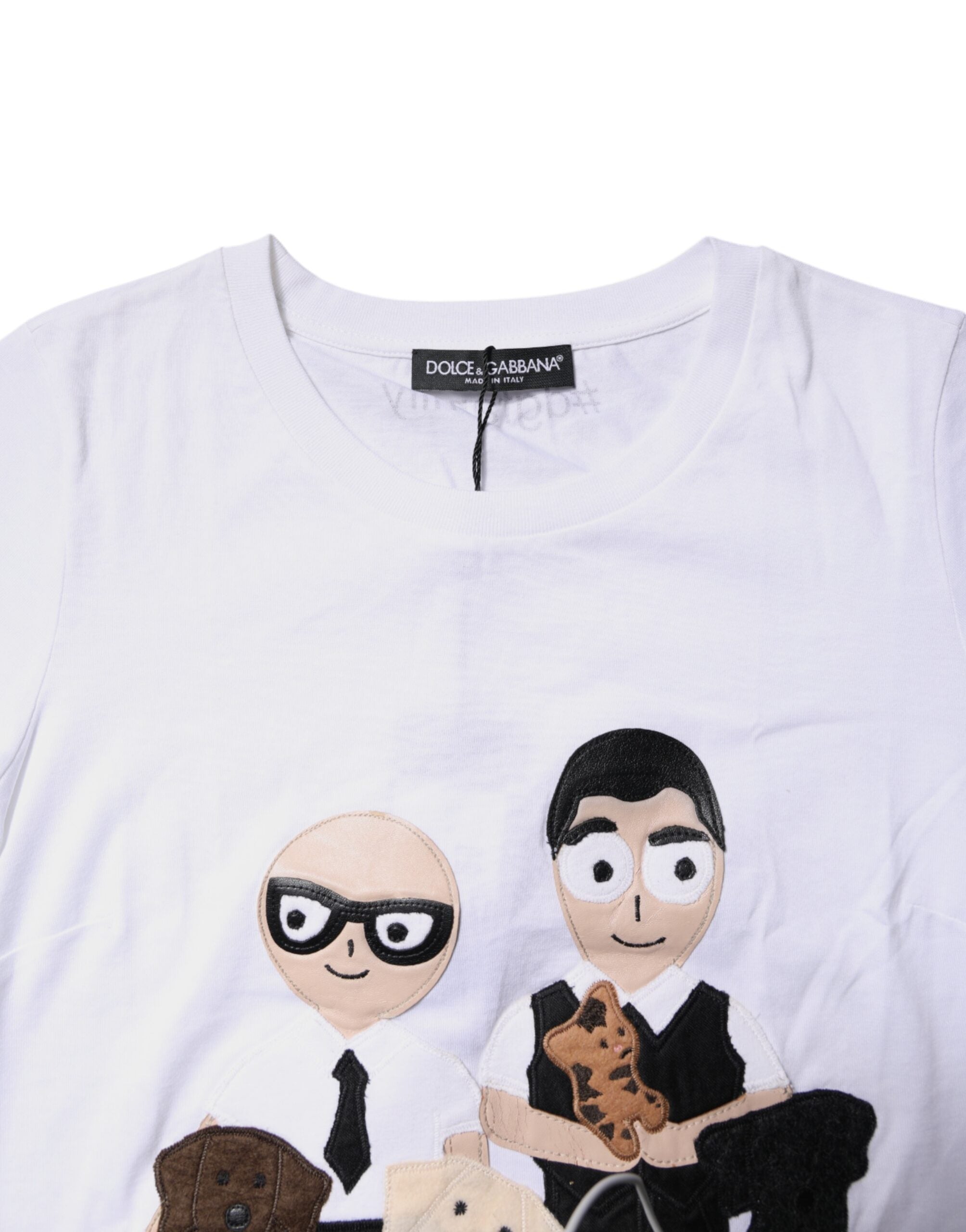 Dolce & Gabbana White Cotton #DGFAMILY Embroidery Women's T-shirt