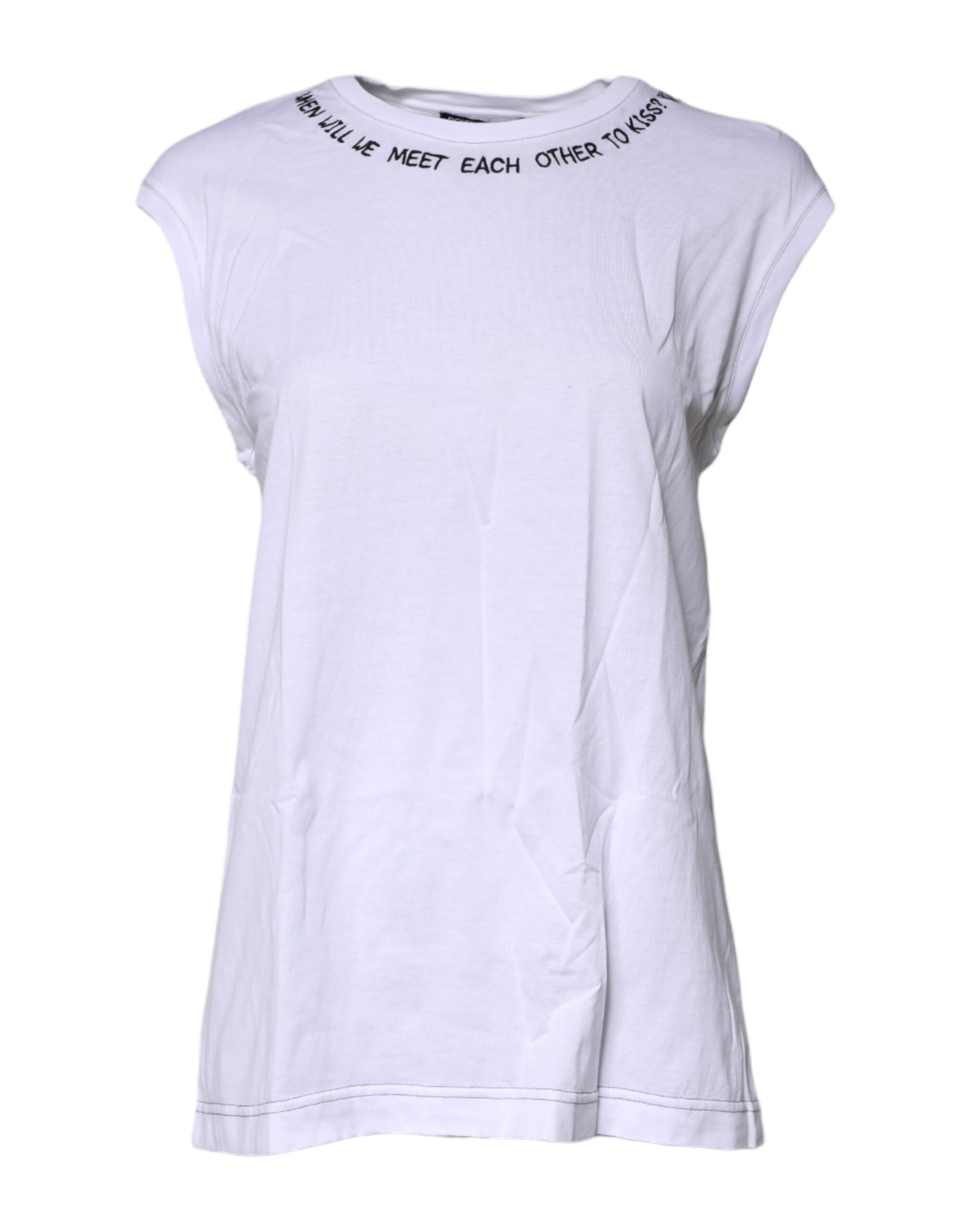 Dolce & Gabbana White Cotton Sleeveless Printed Tank Women's T-shirt (Pre-Owned)