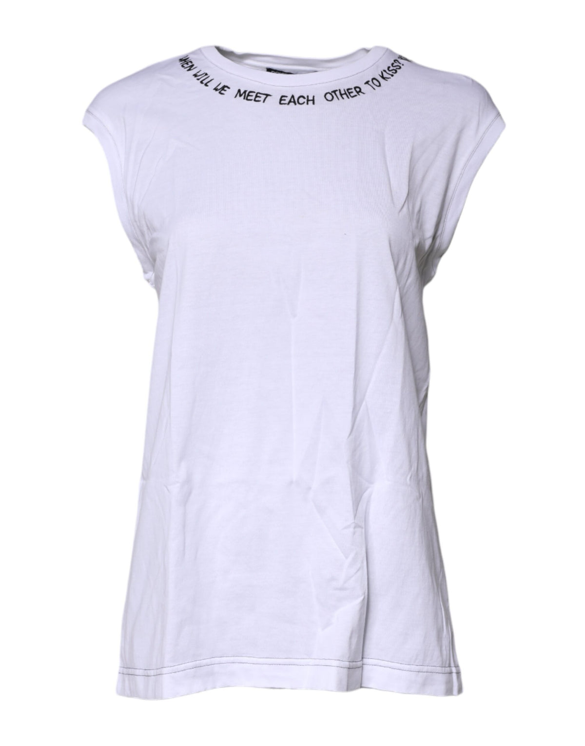 Dolce & Gabbana White Cotton Sleeveless Printed Tank Women's T-shirt (Pre-Owned)