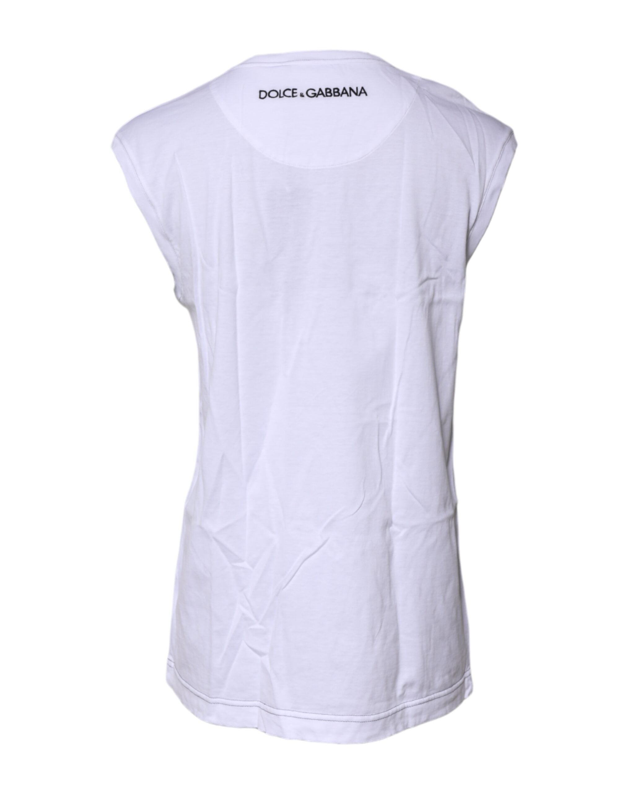 Dolce & Gabbana White Cotton Sleeveless Printed Tank Women's T-shirt (Pre-Owned)