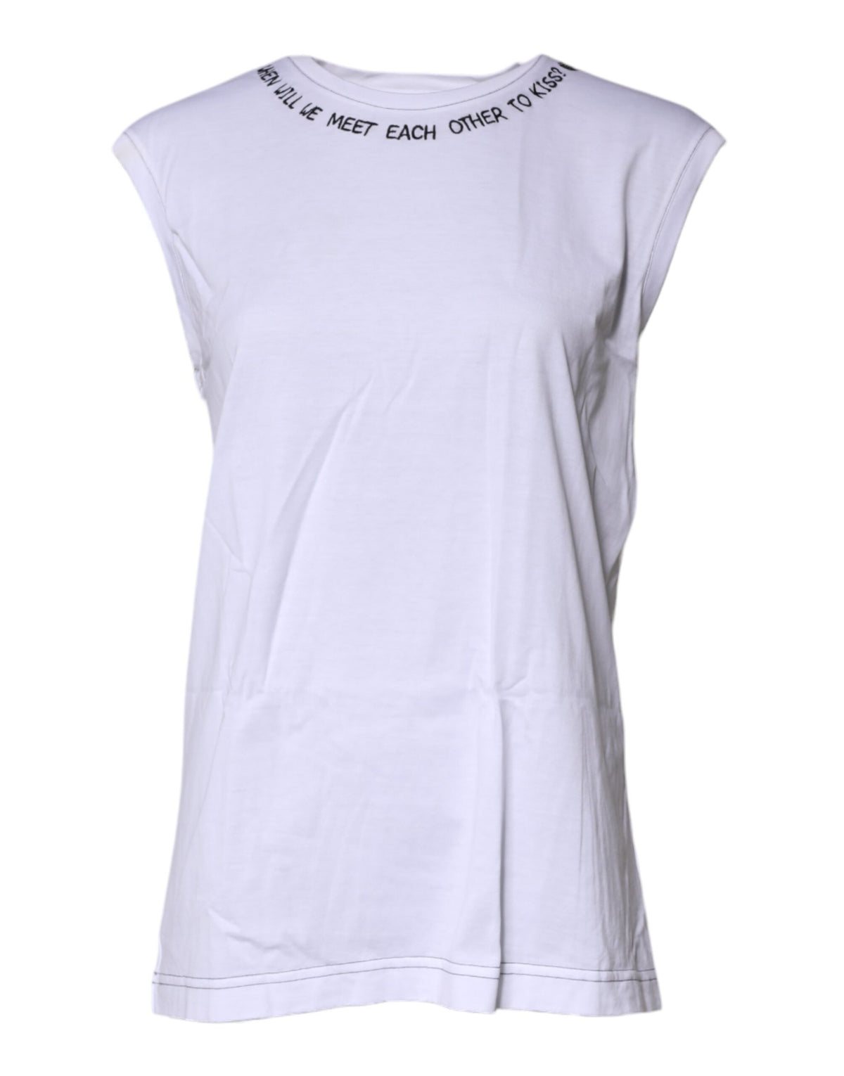 Dolce & Gabbana White Cotton Sleeveless Printed Tank Women's T-shirt (Pre-Owned)