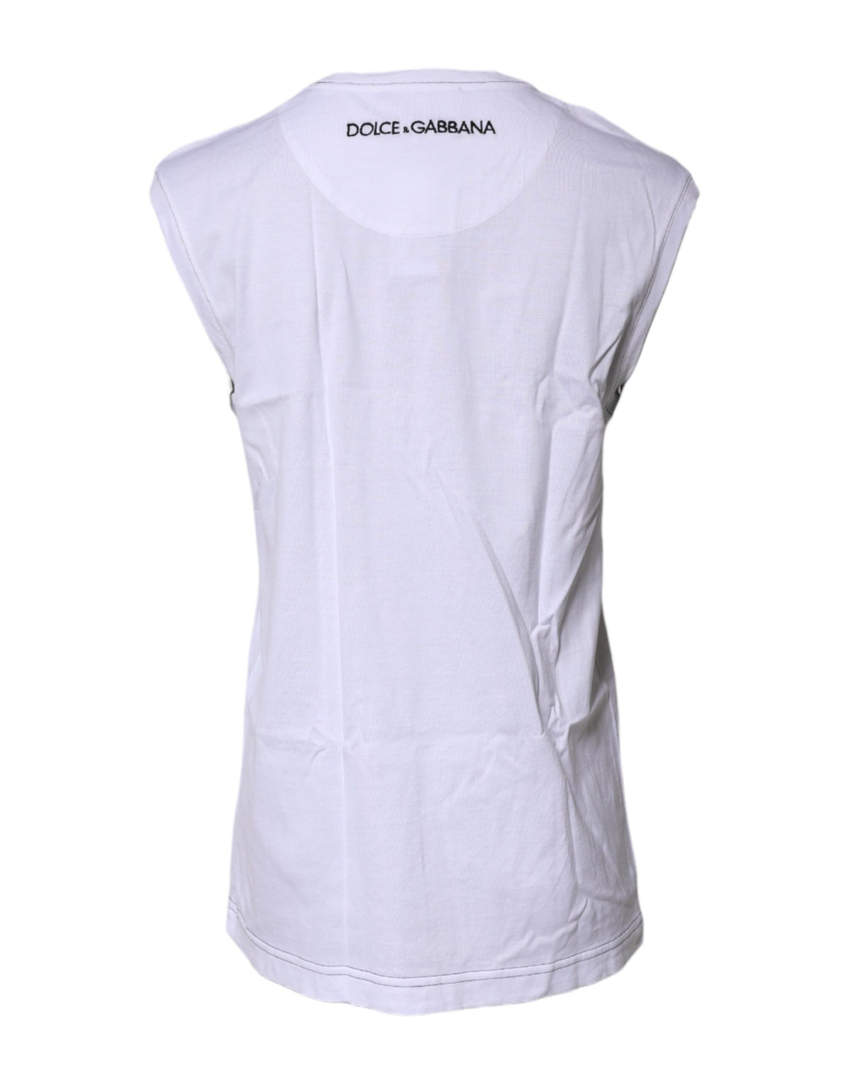 Dolce & Gabbana White Cotton Sleeveless Printed Tank Women's T-shirt (Pre-Owned)