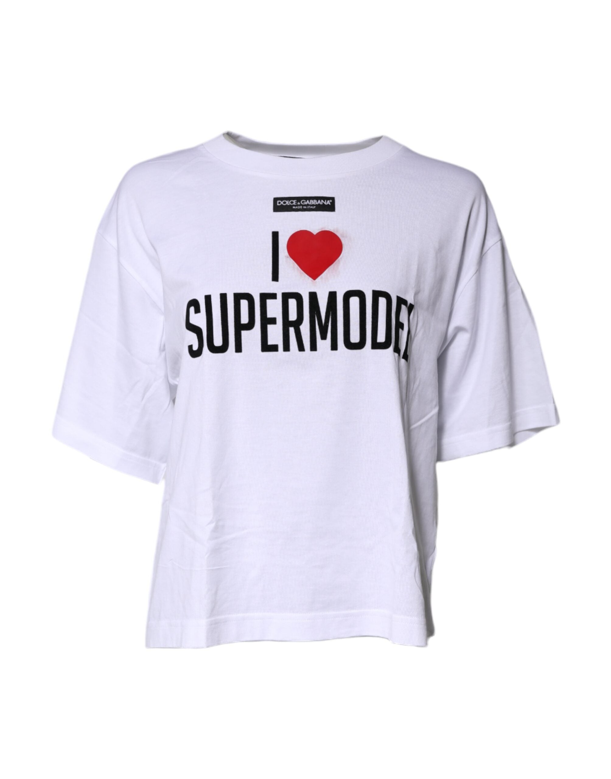 Dolce & Gabbana White Printed Round Neck Top Cotton Women's T-shirt (Pre-Owned)
