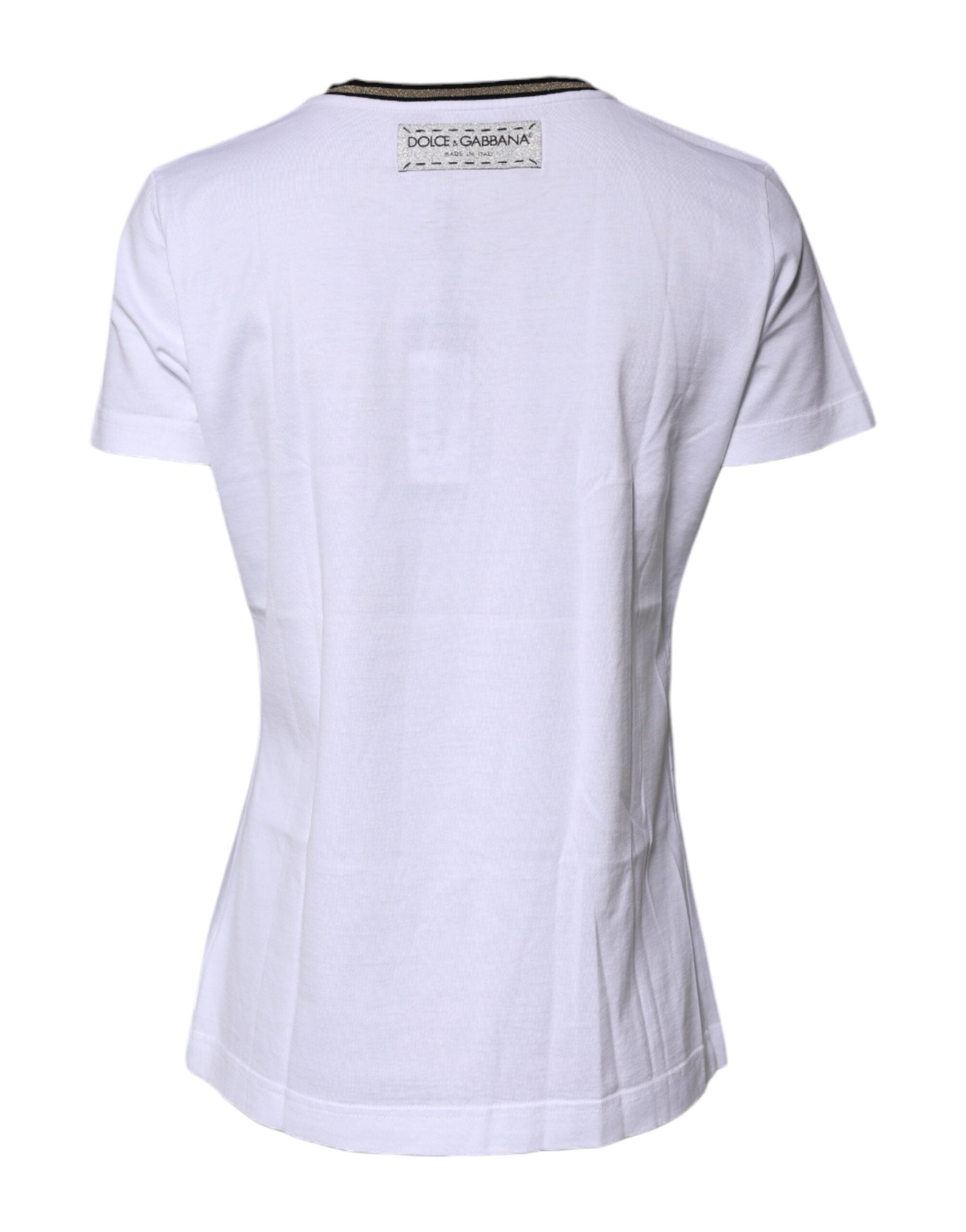Dolce & Gabbana White Printed Round Neck Top Cotton Women's T-shirt (Pre-Owned)