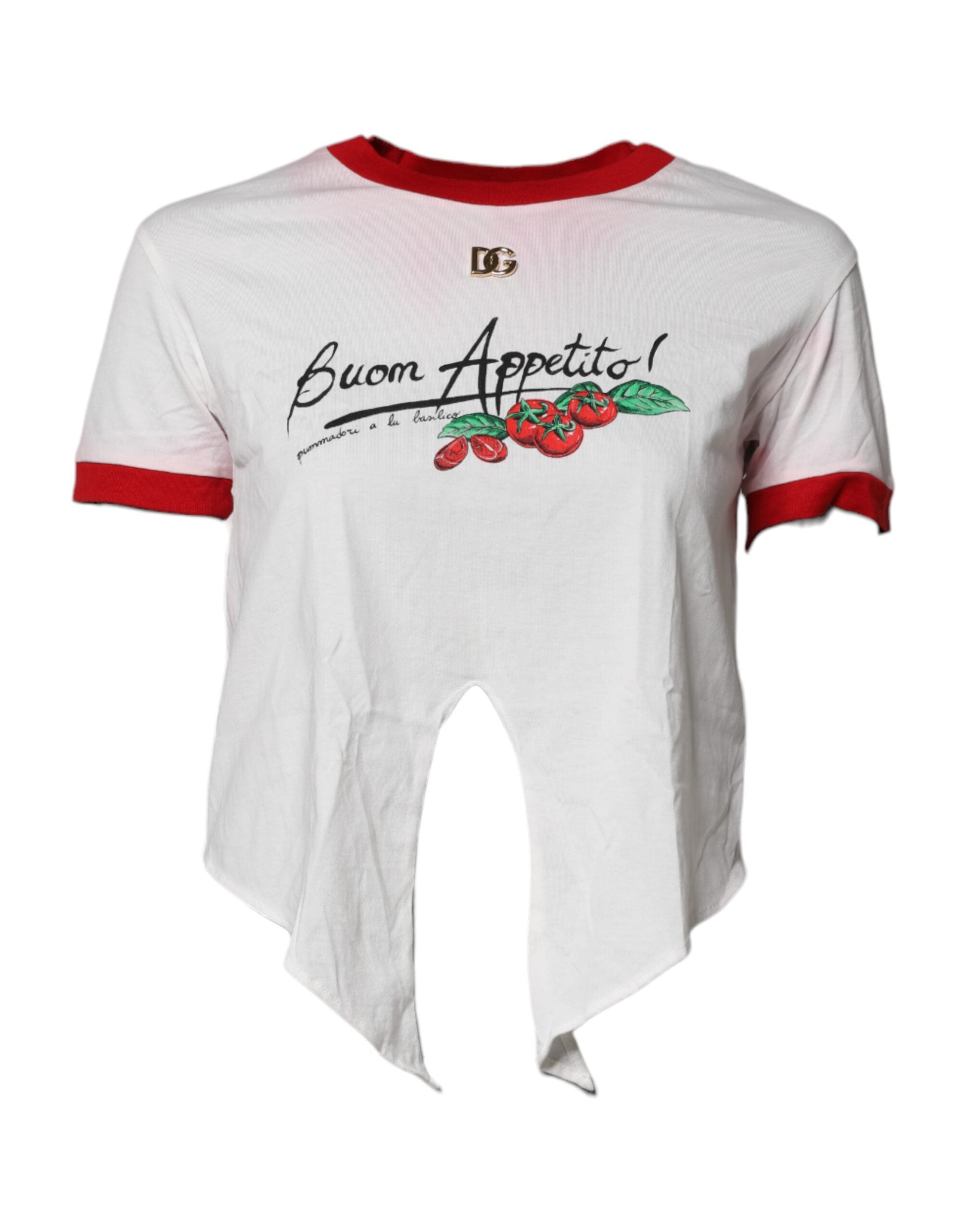 Dolce & Gabbana White Printed Round Neck Cropped Top Women's T-shirt (Pre-Owned)