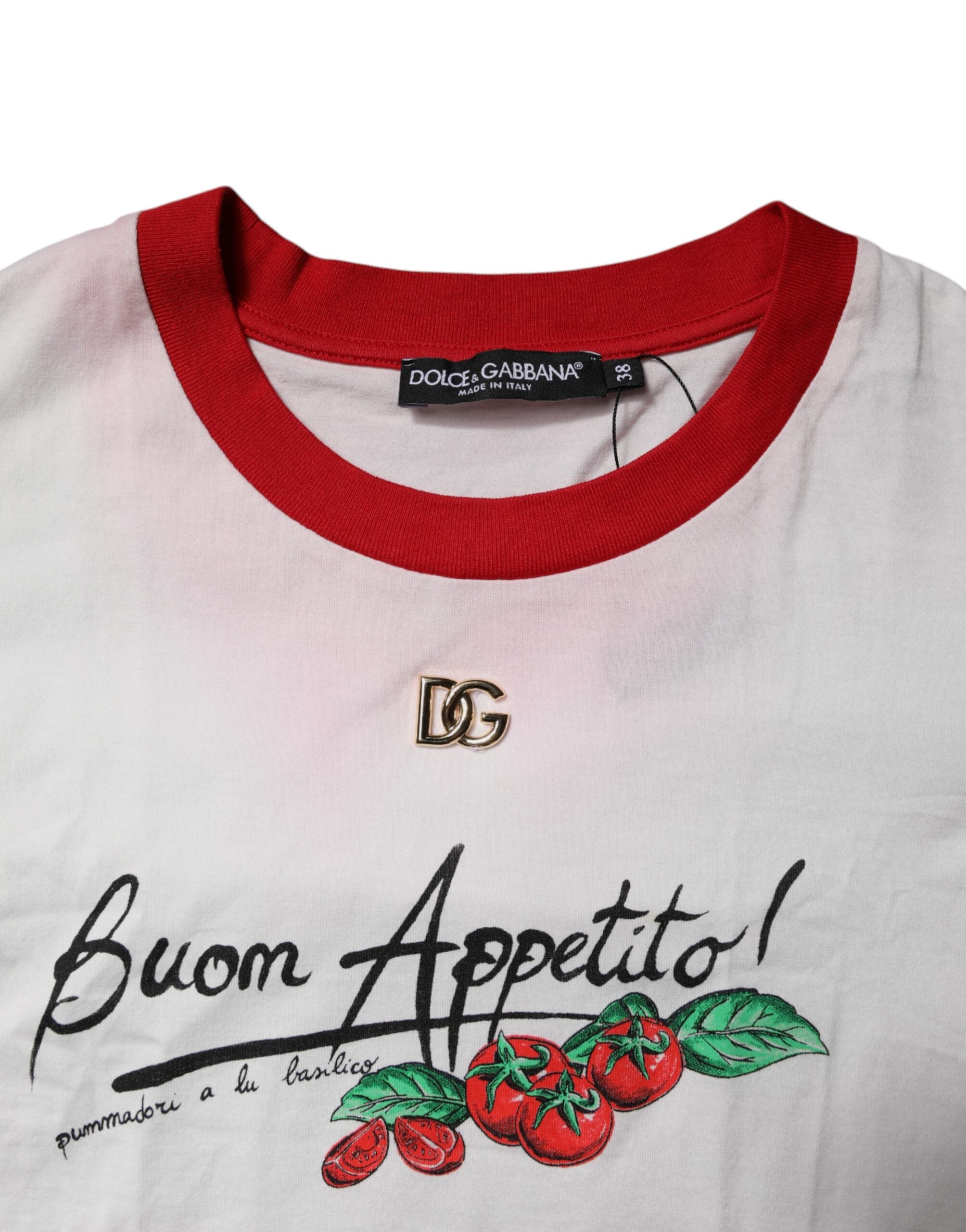 Dolce & Gabbana White Printed Round Neck Cropped Top Women's T-shirt (Pre-Owned)