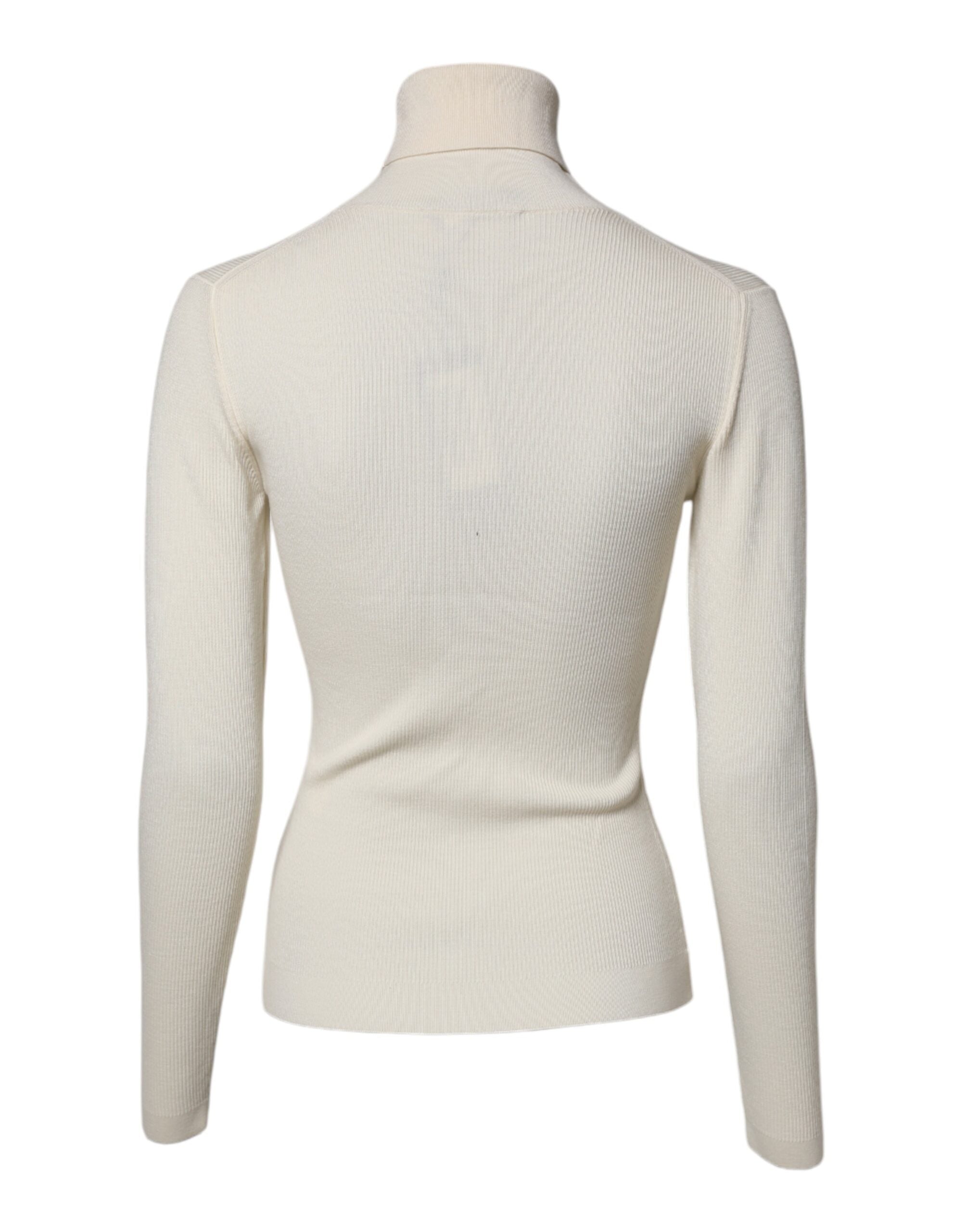 Dolce & Gabbana Cream Long Sleeves Turtleneck Slim Women's Sweater