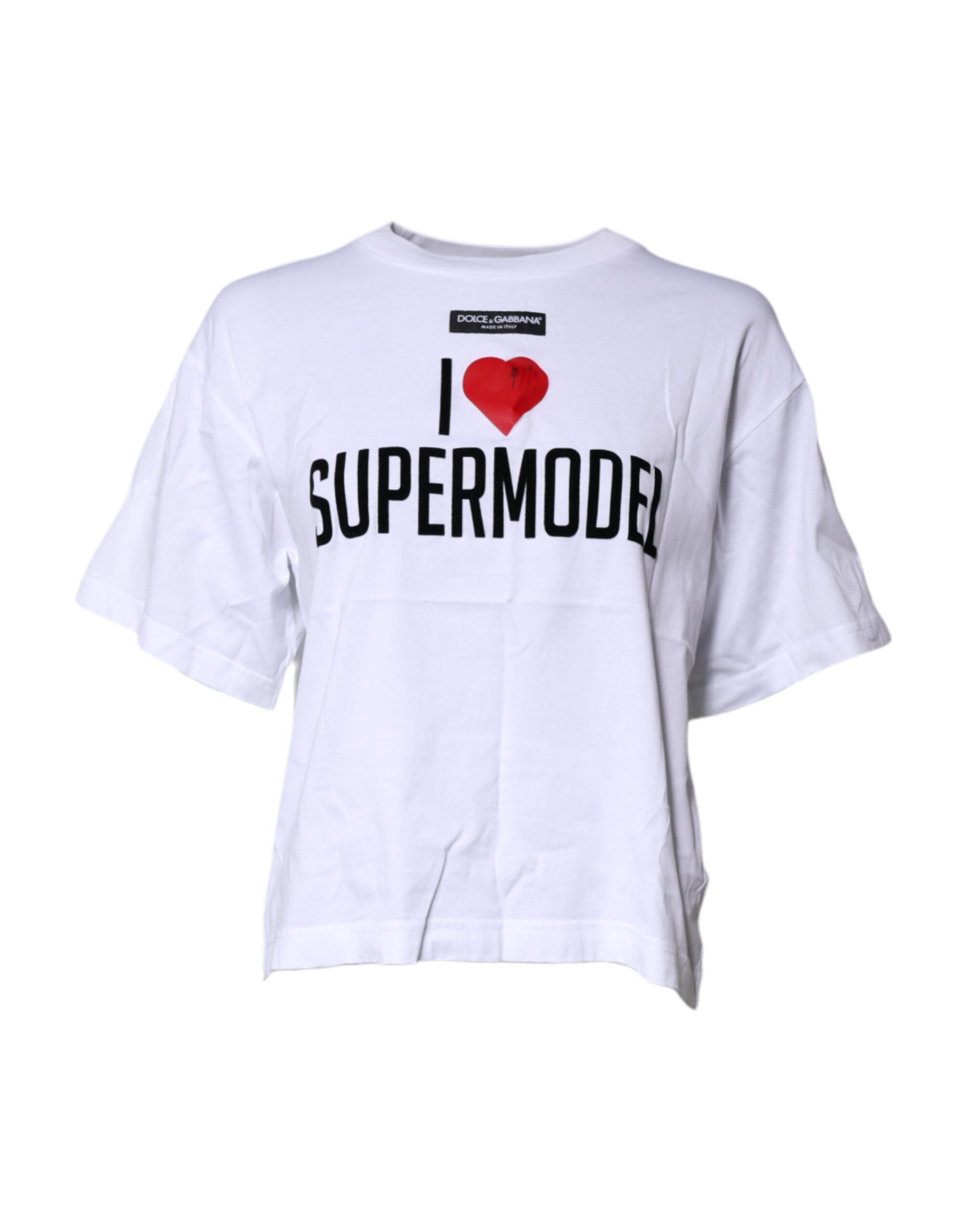 Dolce & Gabbana White Printed Round Neck Top Cotton Women's T-shirt (Pre-Owned)