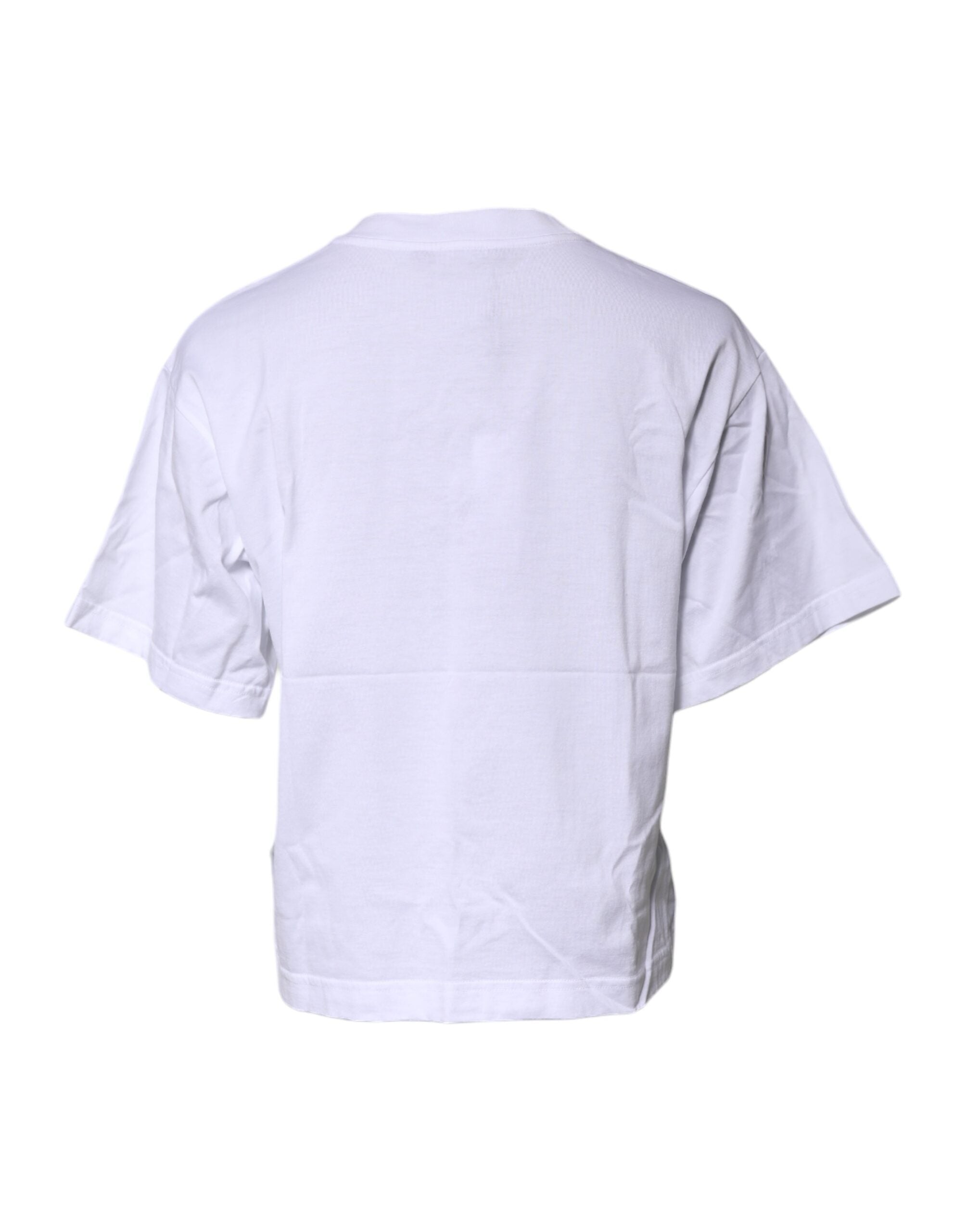 Dolce & Gabbana White Printed Round Neck Top Cotton Women's T-shirt (Pre-Owned)
