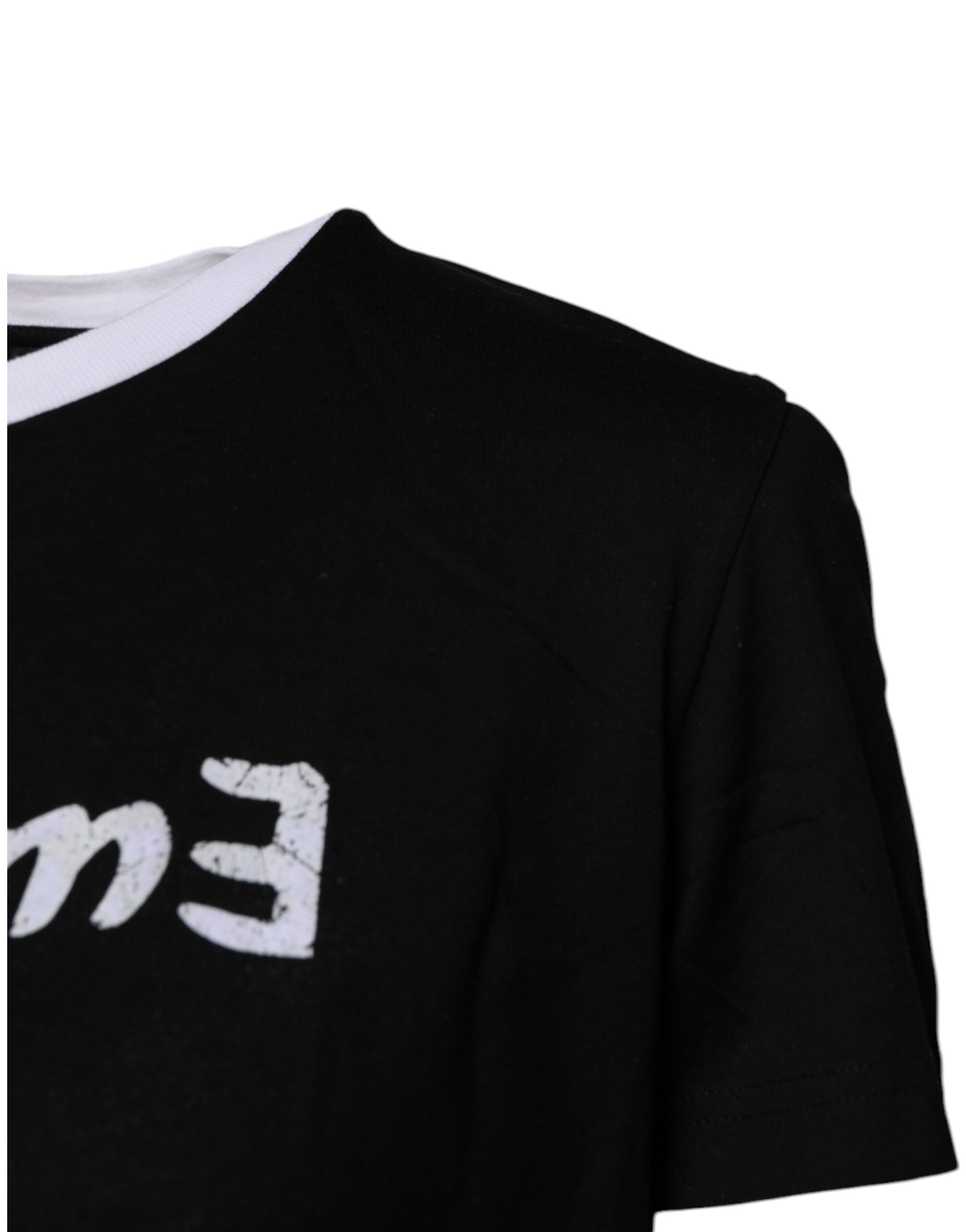 Dolce & Gabbana Black Printed Round Neck Top Cotton Women's T-shirt