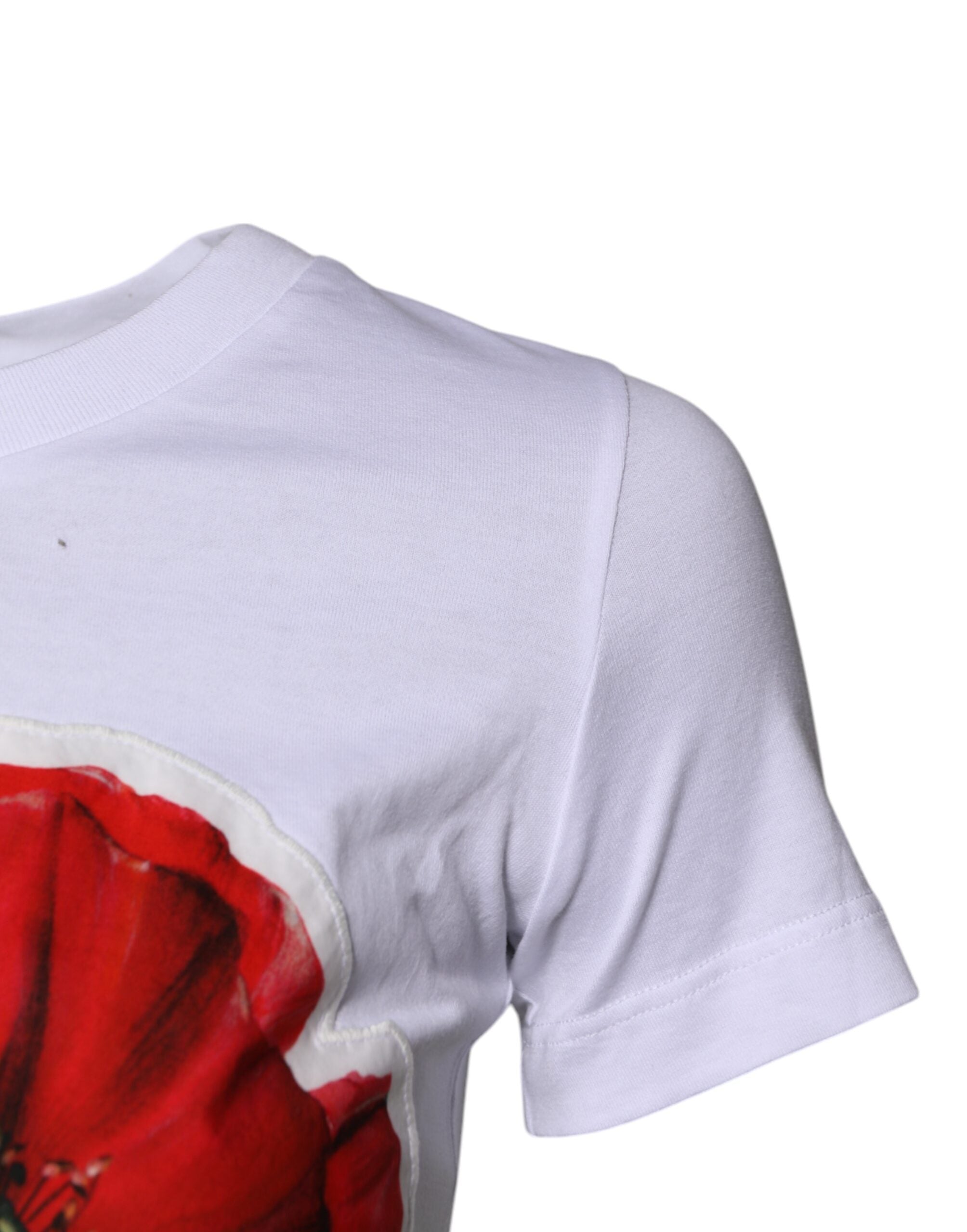 Dolce & Gabbana White Floral Print Cotton Crew Neck Women's T-shirt (Pre-Owned)