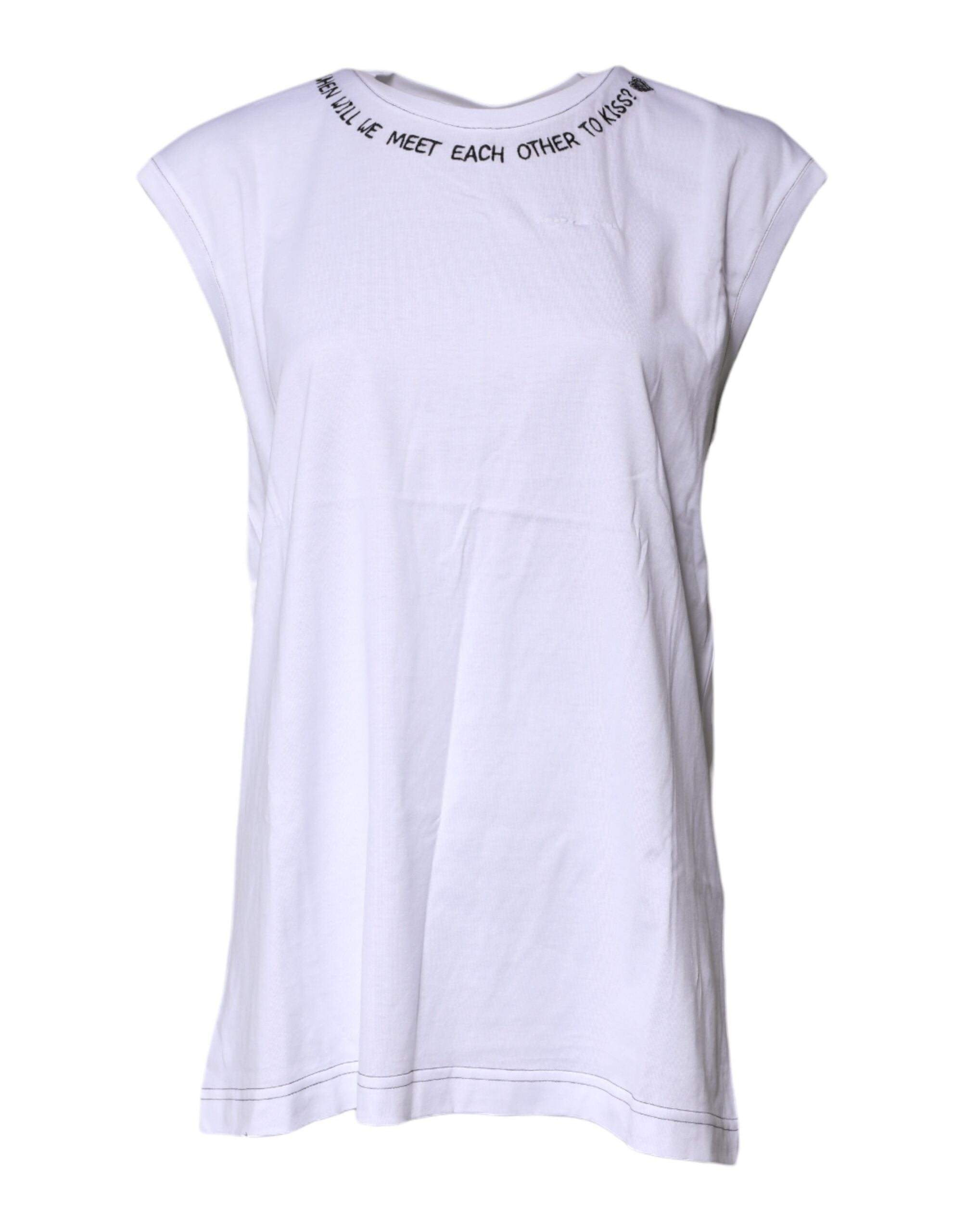 Dolce & Gabbana White Cotton Sleeveless Printed Tank Women's T-shirt (Pre-Owned)