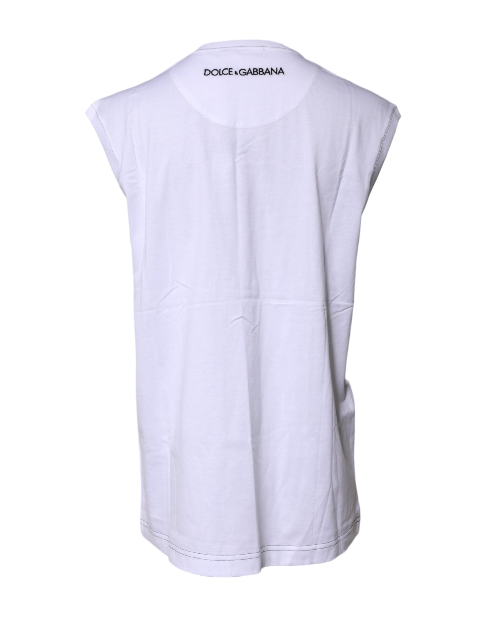 Dolce & Gabbana White Cotton Sleeveless Printed Tank Women's T-shirt (Pre-Owned)