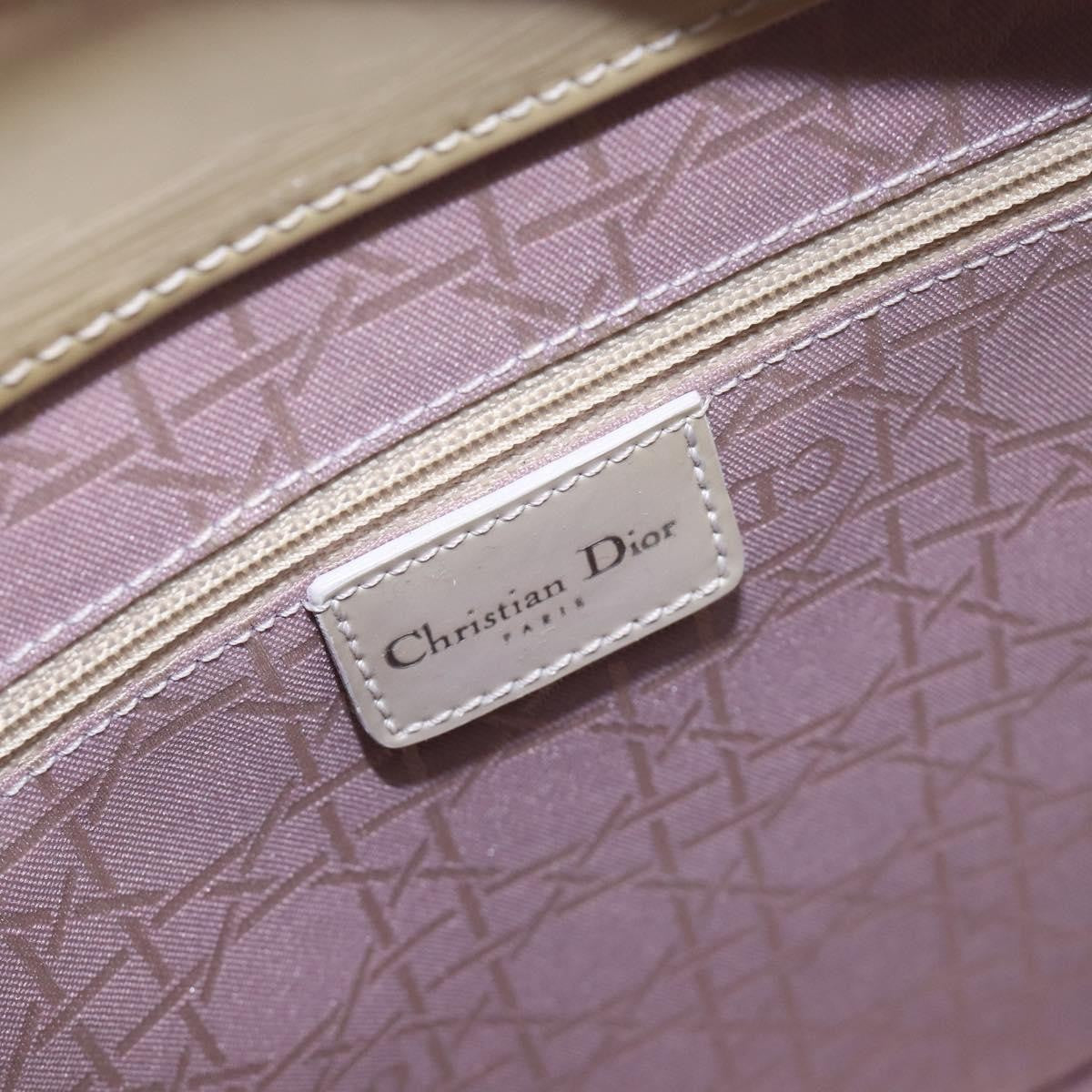 Christian Dior Pearl Lady Dior Patent Leather Beige Patent_Leather Handbag (Pre-Owned)