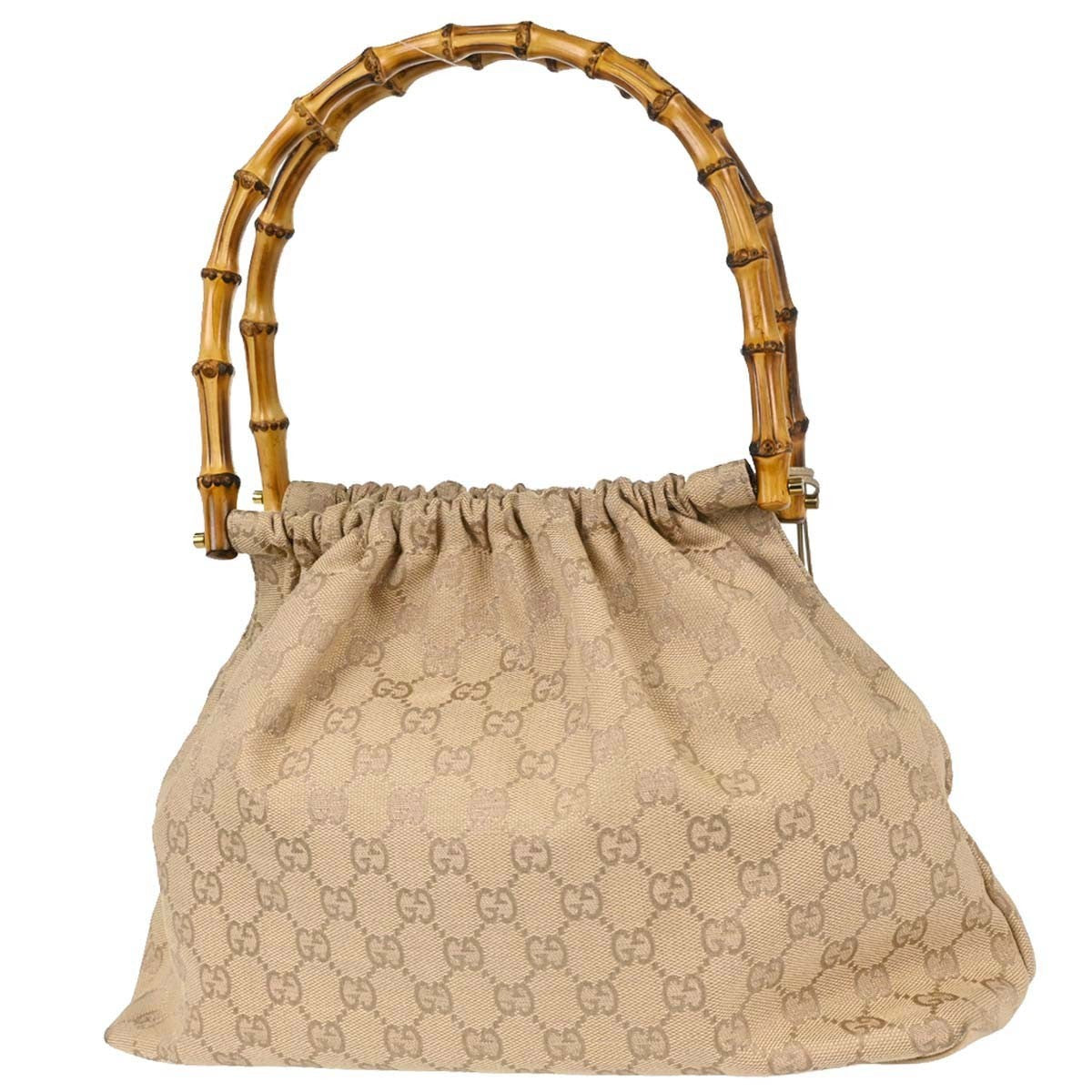 Gucci Bamboo Frame Satchel Gg Canvas Beige Canvas Handbag (Pre-Owned)