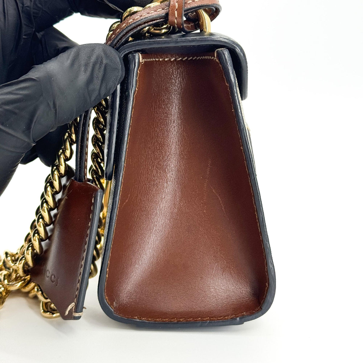 Gucci Padlock Top Handle Gg Coated Canvas And Leather Black Canvas Handbag (Pre-Owned)