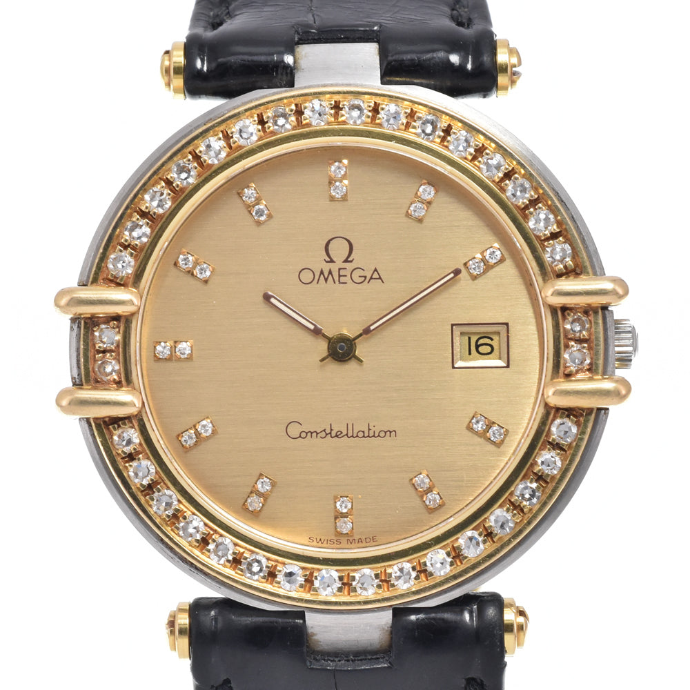 Omega Constellation Quartz Stainless Steel And Yellow Gold With Diamond Bezel And Markers And Mother Of Pearl Watch (Pre-Owned)