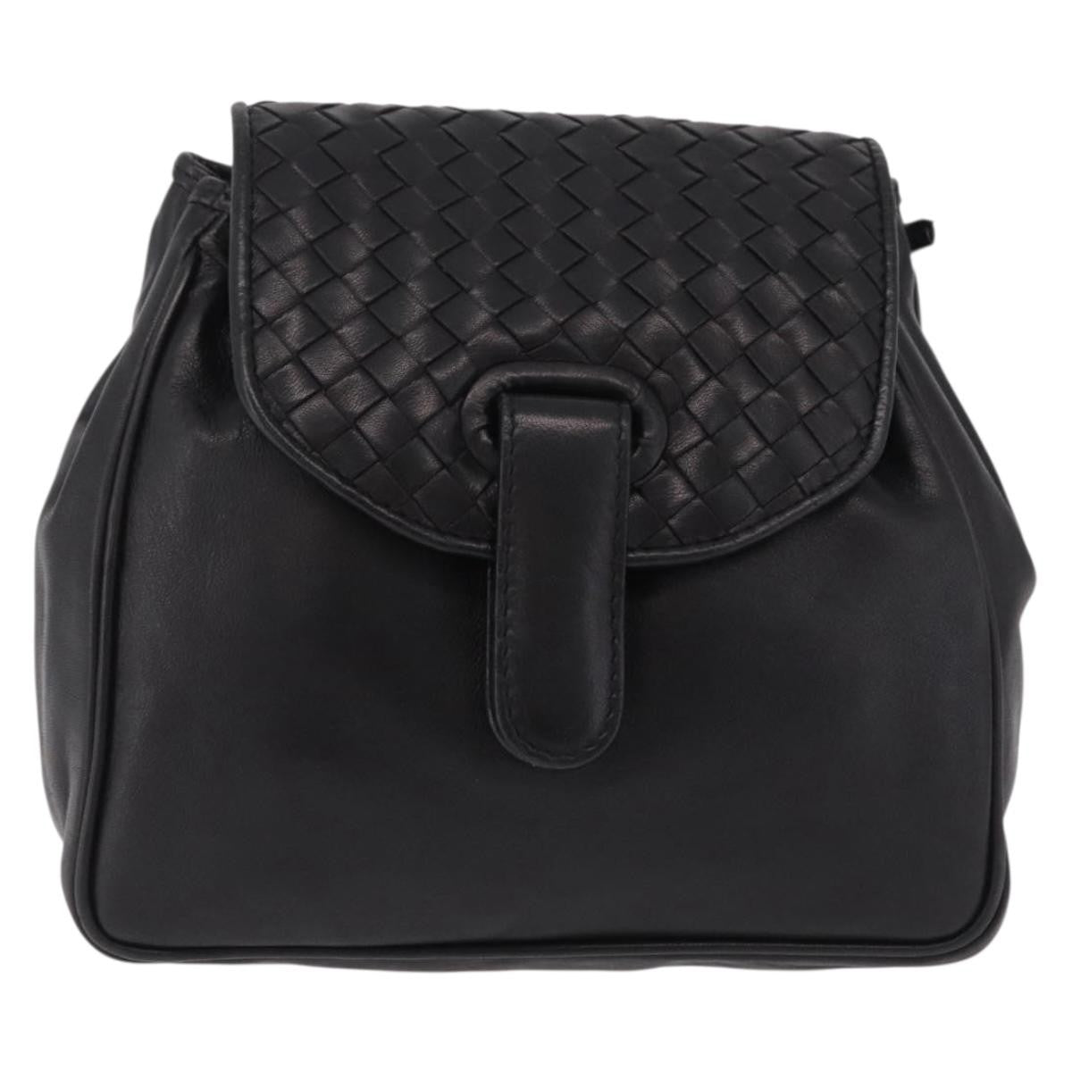 Bottega Veneta Backpack Leather With Intrecciato Black Leather Backpack Bag (Pre-Owned)