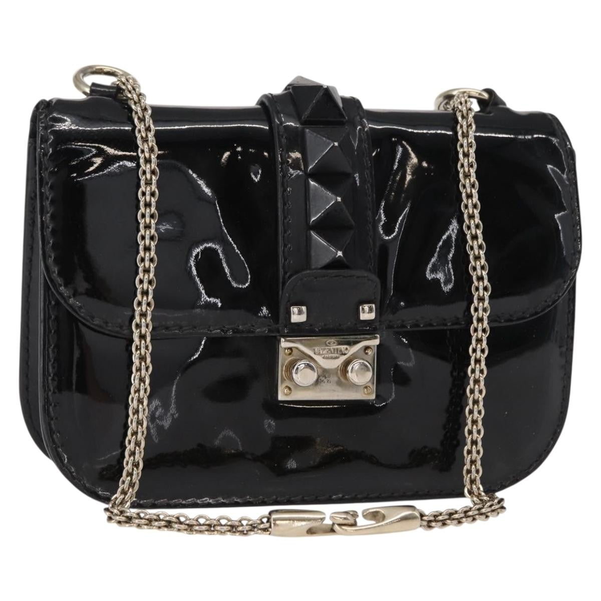 Valentino Garavani Glam Lock Patent Black Patent_Leather Shoulder Bag Bag (Pre-Owned)