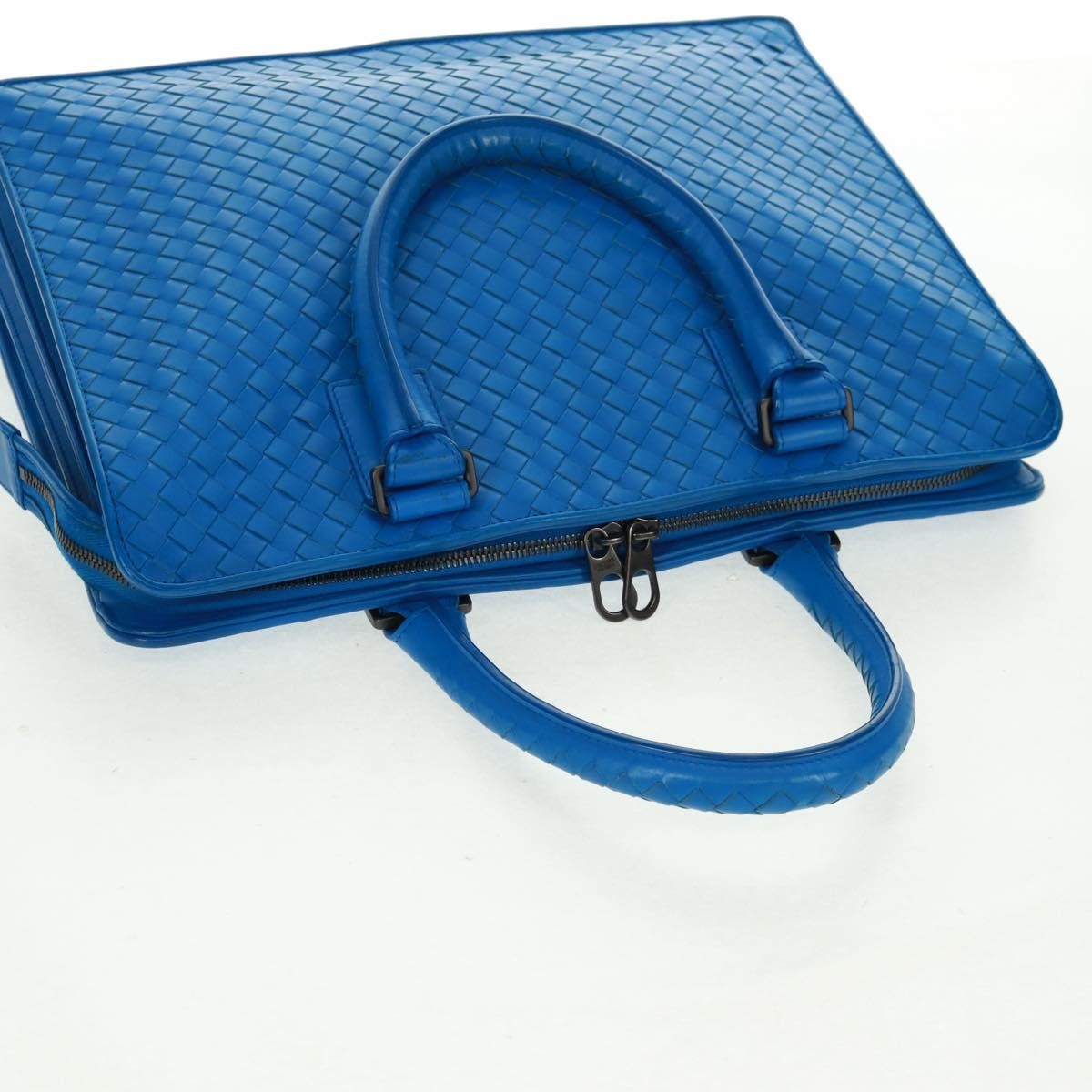 Bottega Veneta Top Zip Intrecciato Nappa Blue Leather Briefcase Bag (Pre-Owned)