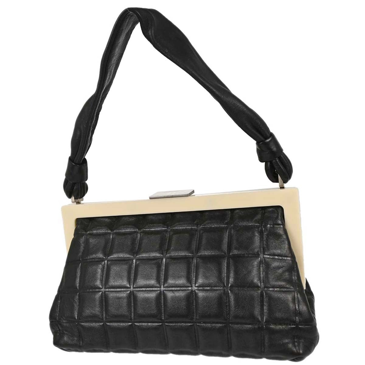 Chanel Chocolate Bar Frame Quilted Lambskin Black Leather Shoulder Bag Bag (Pre-Owned)