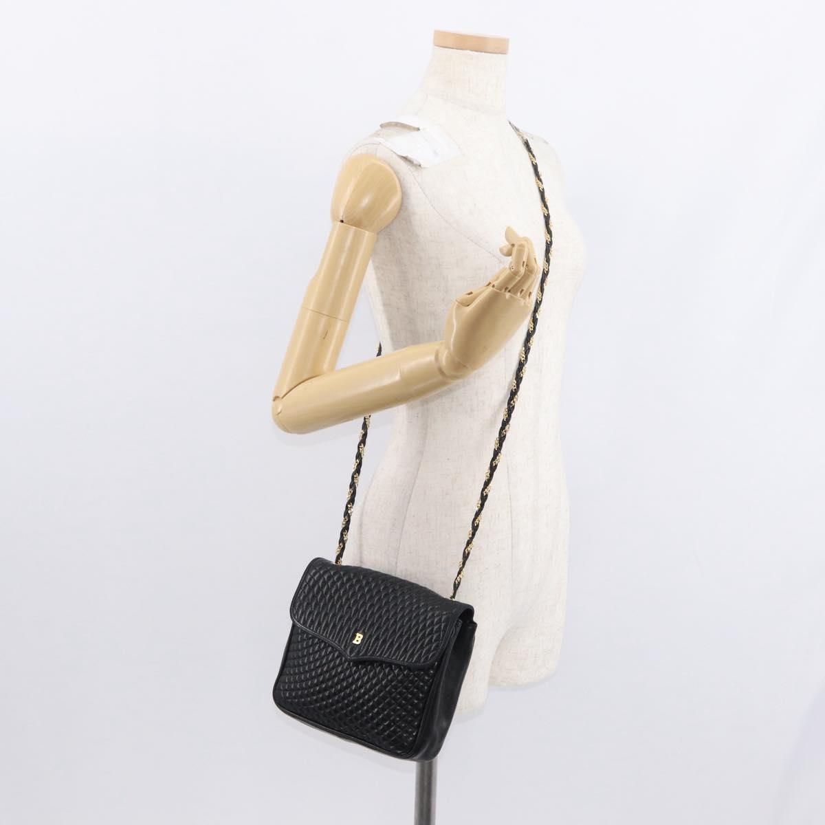 Bally Vintage Chain Quilted Leather Black Leather Shoulder Bag Bag (Pre-Owned)