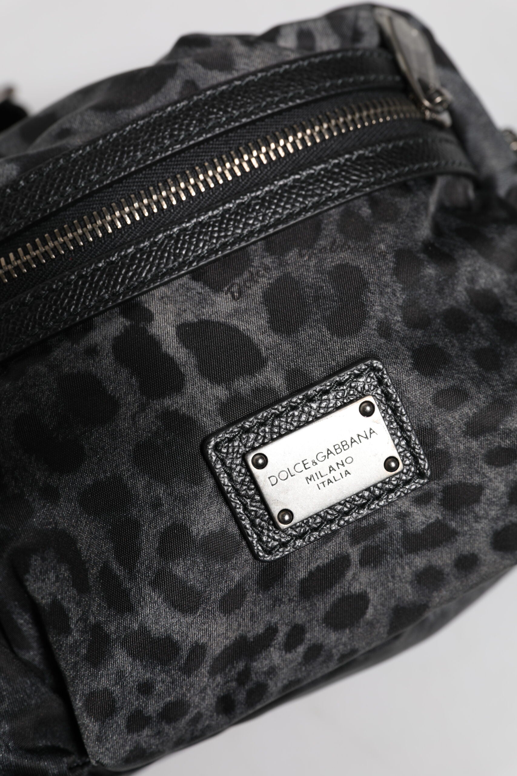 Dolce & Gabbana Black Gray Leopard DG Logo Belt Waist Fanny Pack Men's Bag
