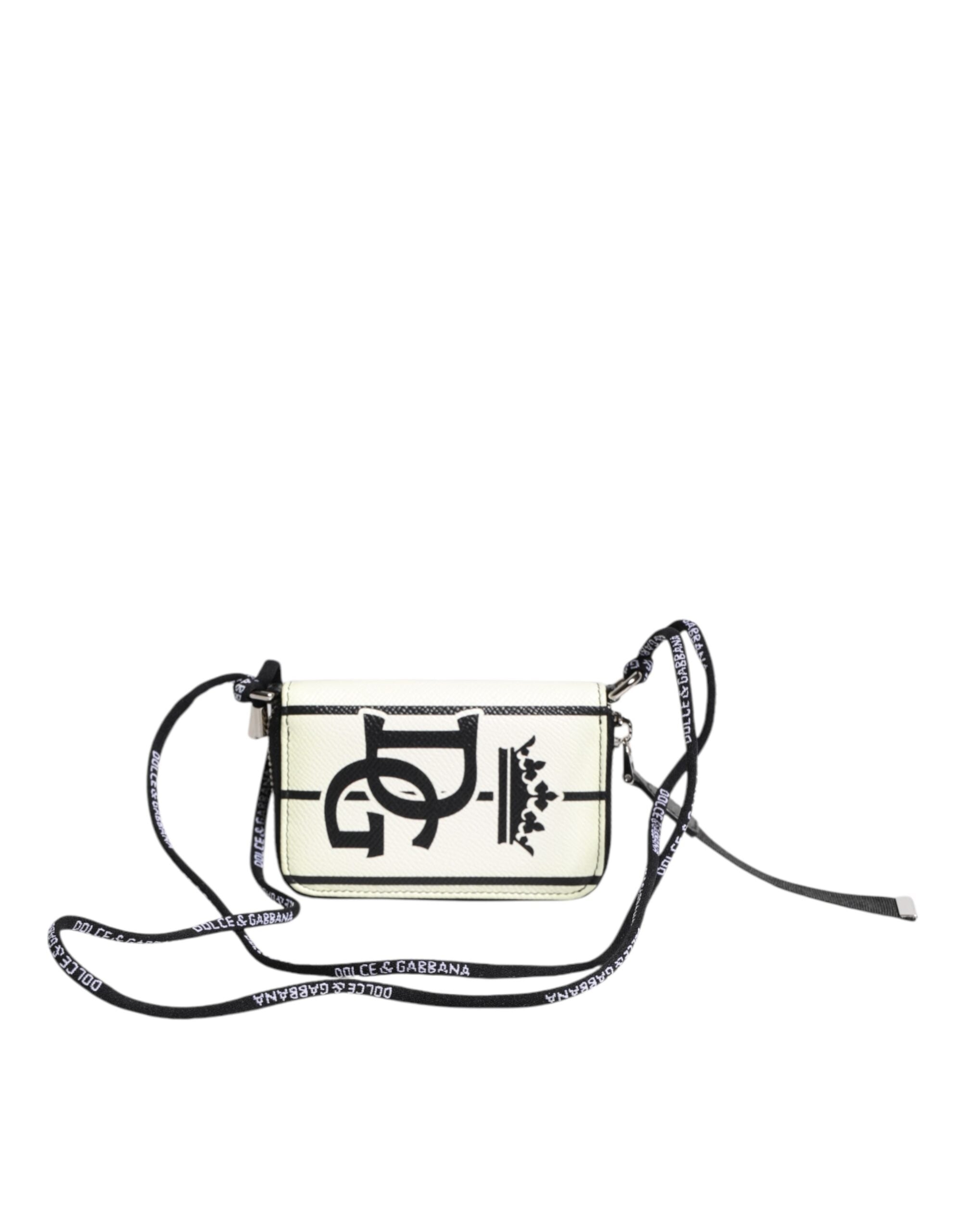 Dolce & Gabbana White Leather SICILY DG Crown Purse Cross Body Men's Bag (Pre-Owned)
