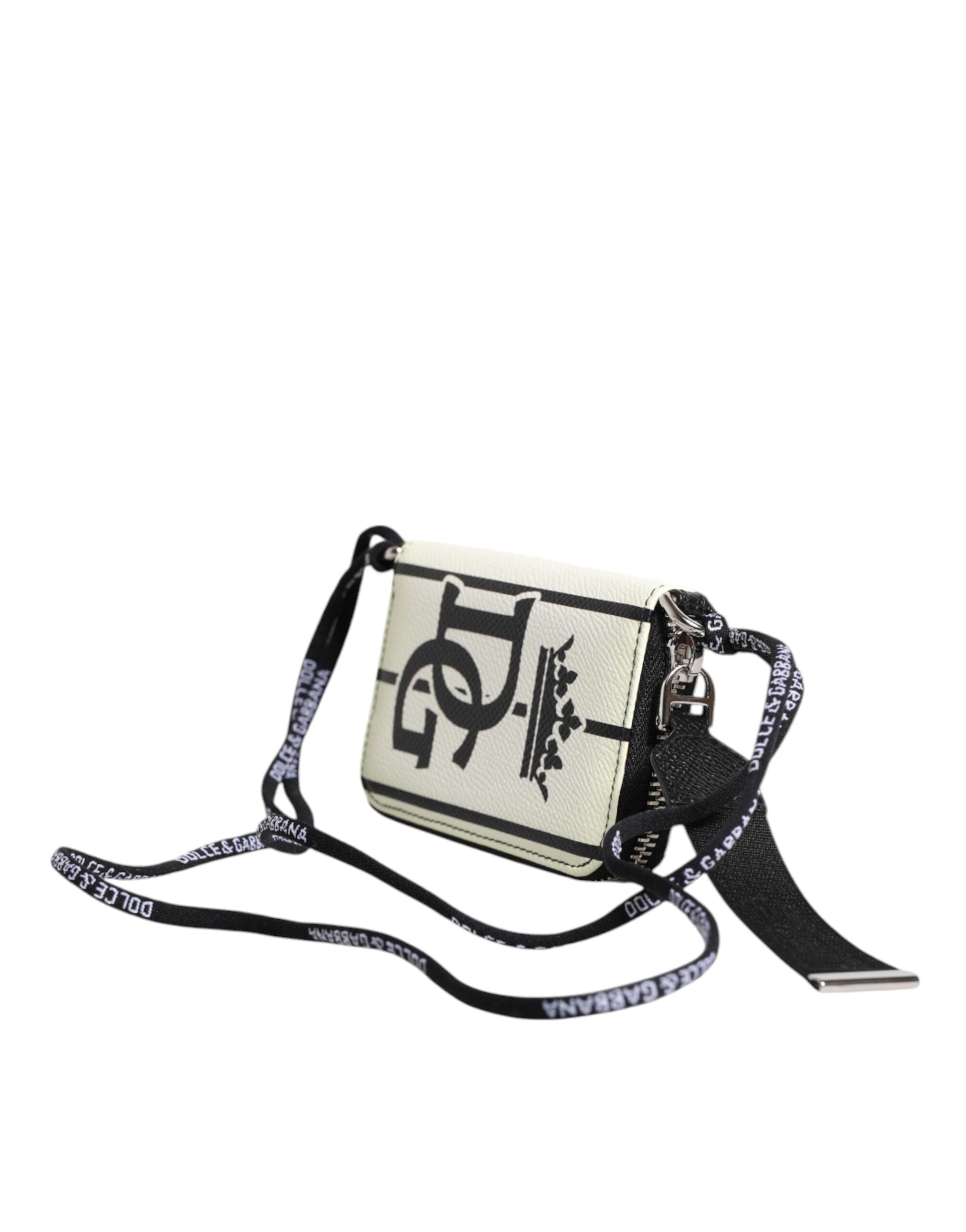 Dolce & Gabbana White Leather SICILY DG Crown Purse Cross Body Men's Bag (Pre-Owned)