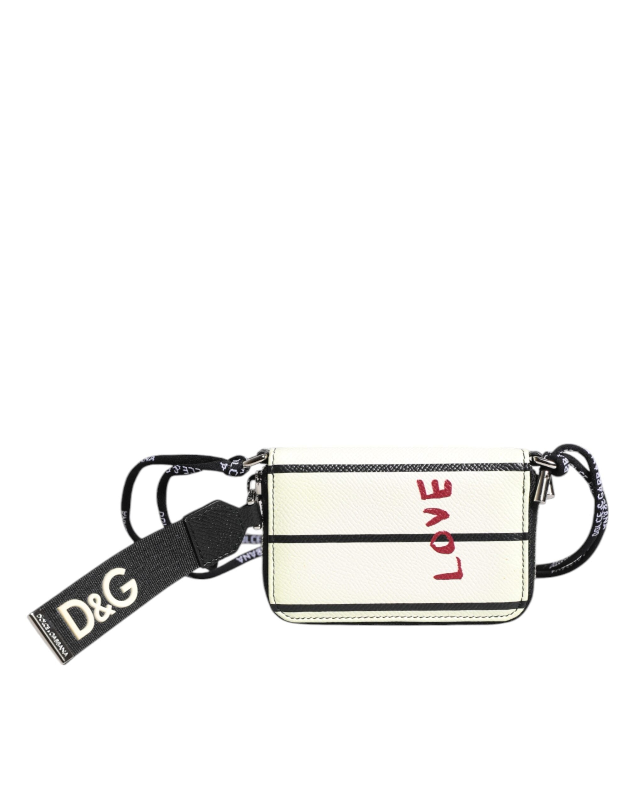 Dolce & Gabbana White Leather SICILY DG Crown Purse Cross Body Men's Bag (Pre-Owned)